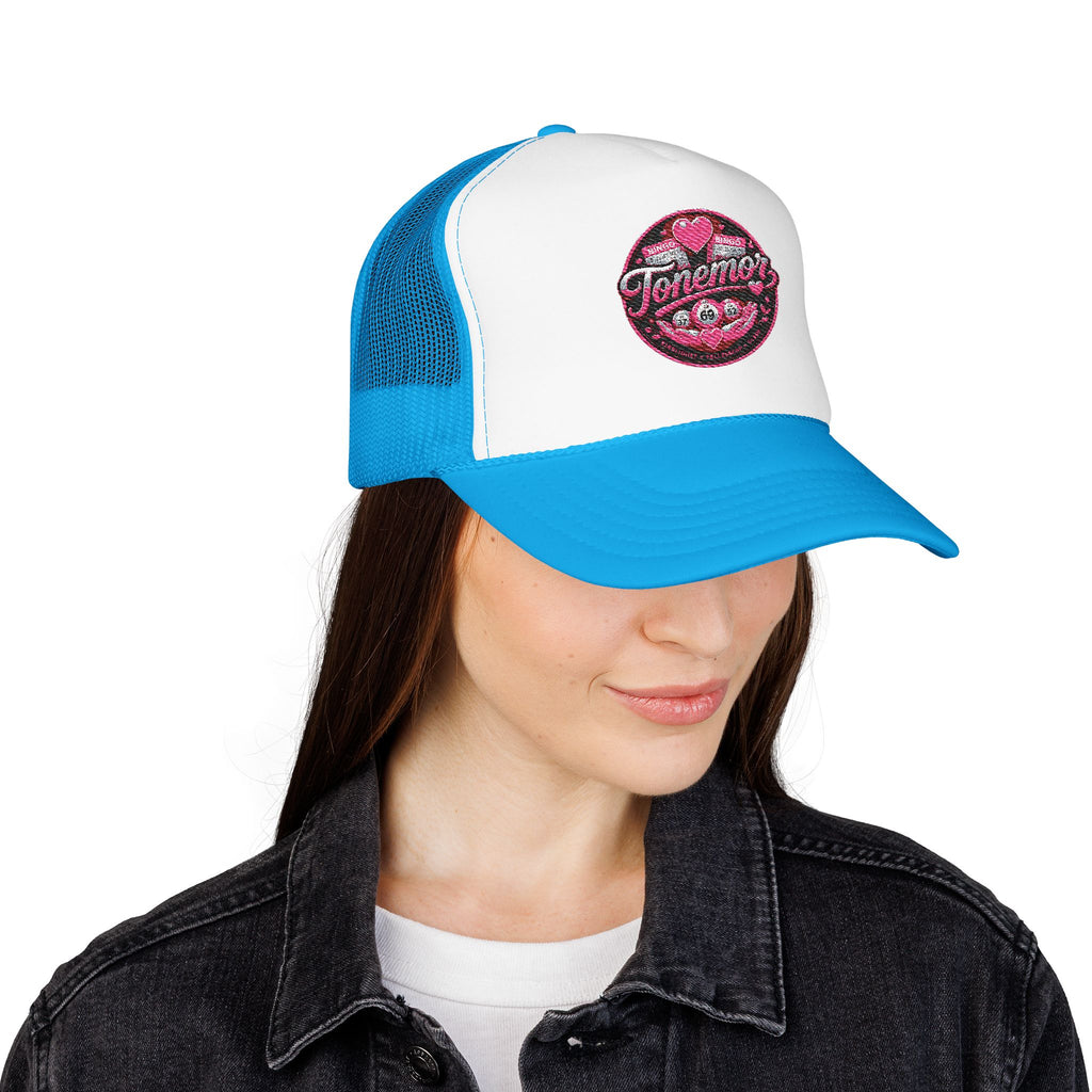 Foam Trucker Hat — Pink Glitter "Tenerme" Heart Patch Cap