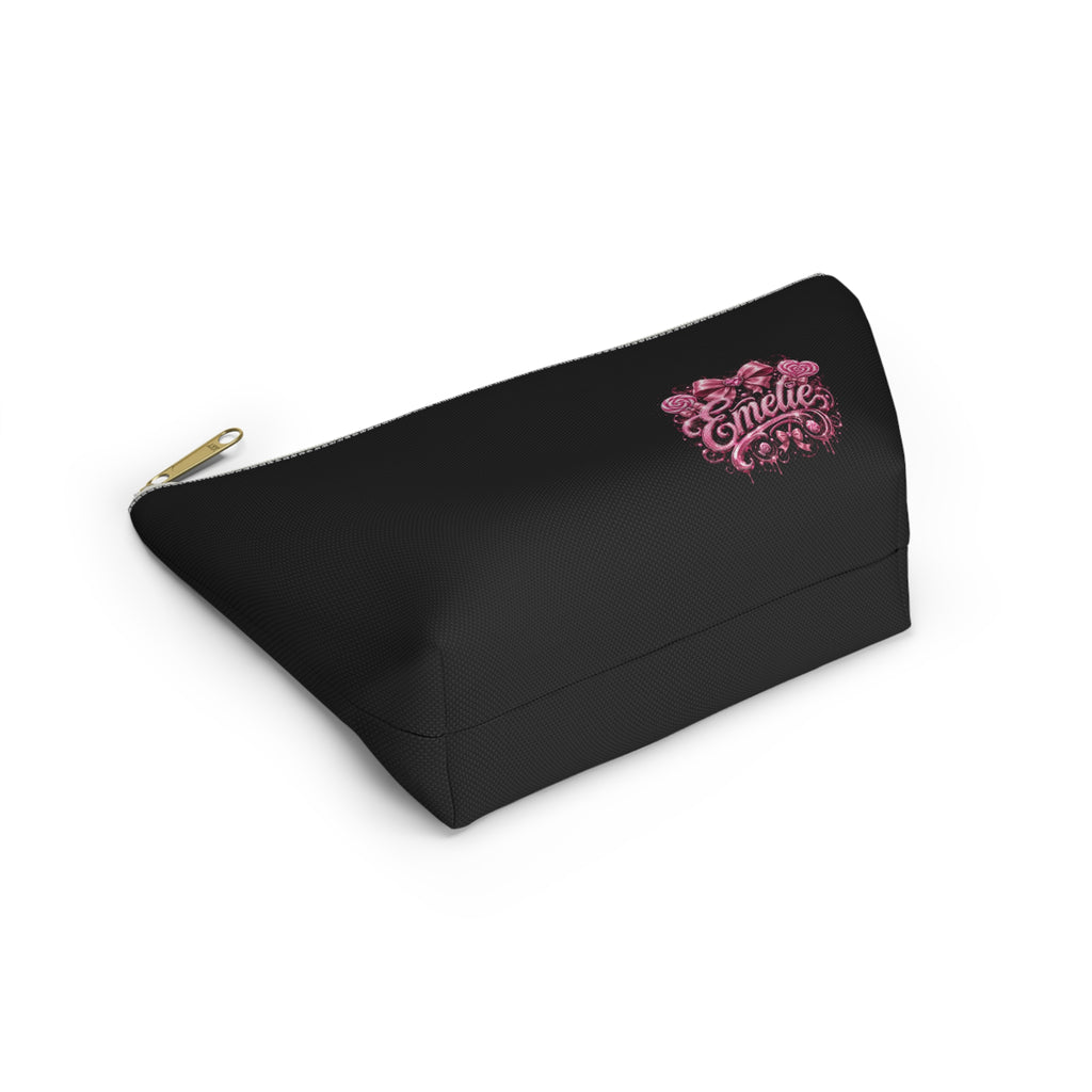 Personalized 'Emelie' Cosmetic Pouch — Pink Bow & Roses Accessory Bag