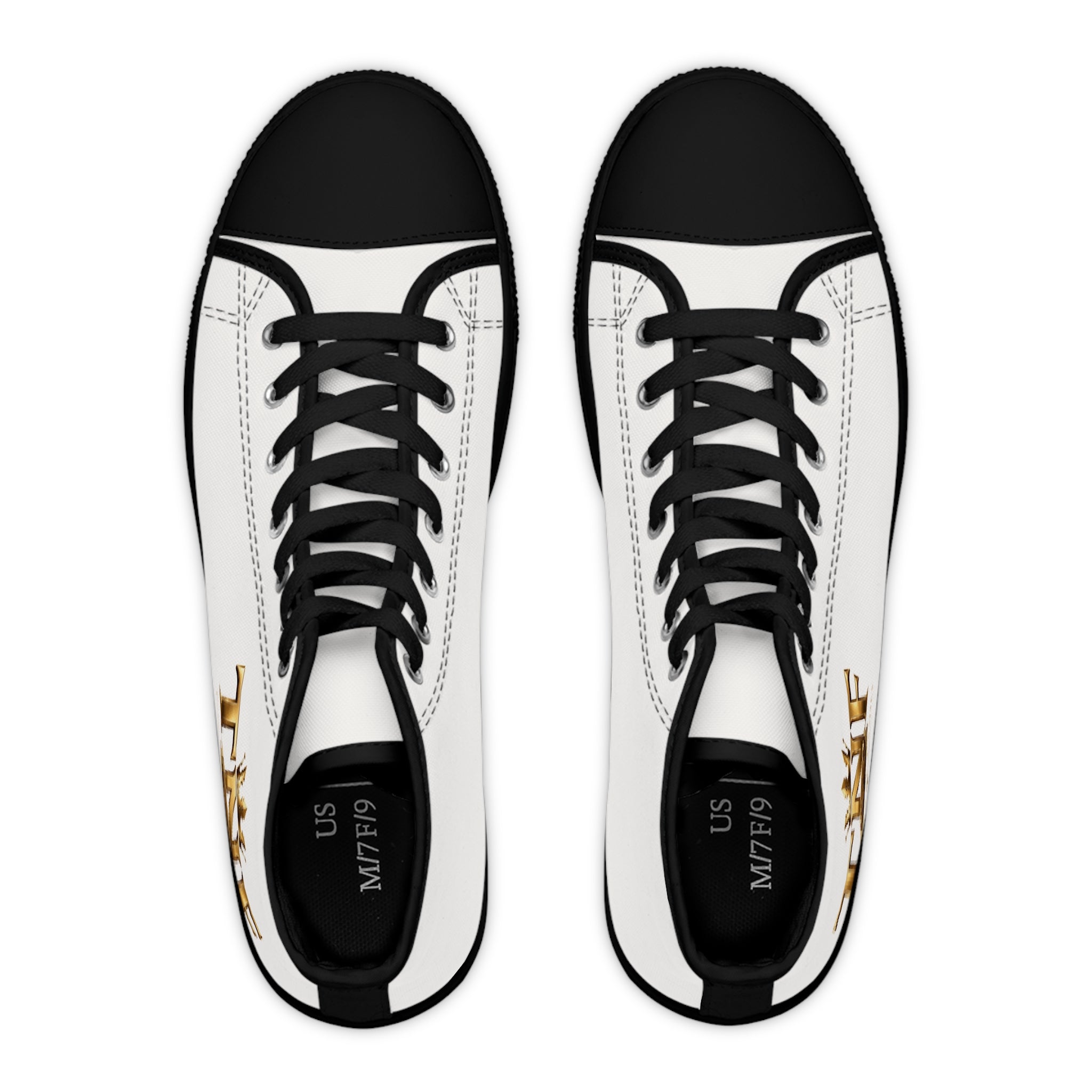 High Top Sneakers — "Divine" Gold Script Rose Graphic