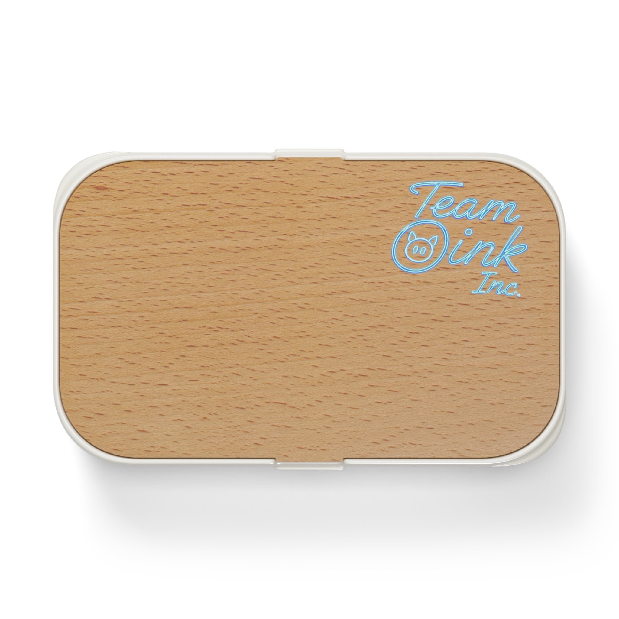 Wood Grain Bento Lunch Box — "Team Oink Inc." Logo Eco-Friendly Meal Container