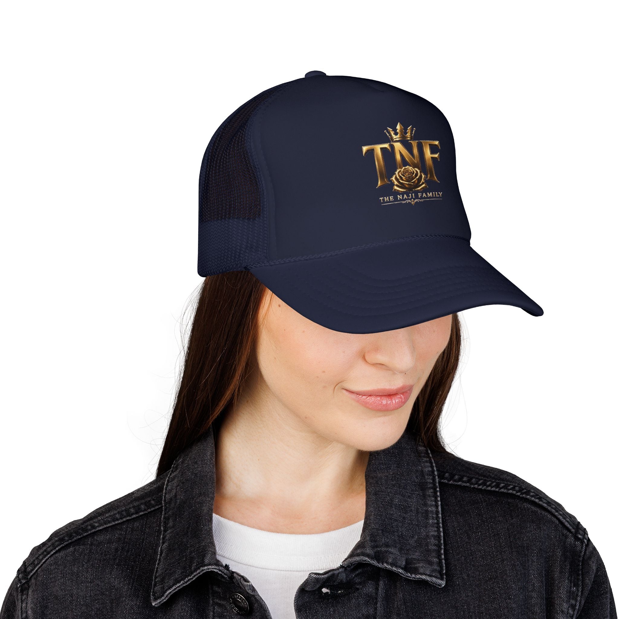 TNF Gold Rose Trucker Hat — The Dark Family Logo Foam Cap