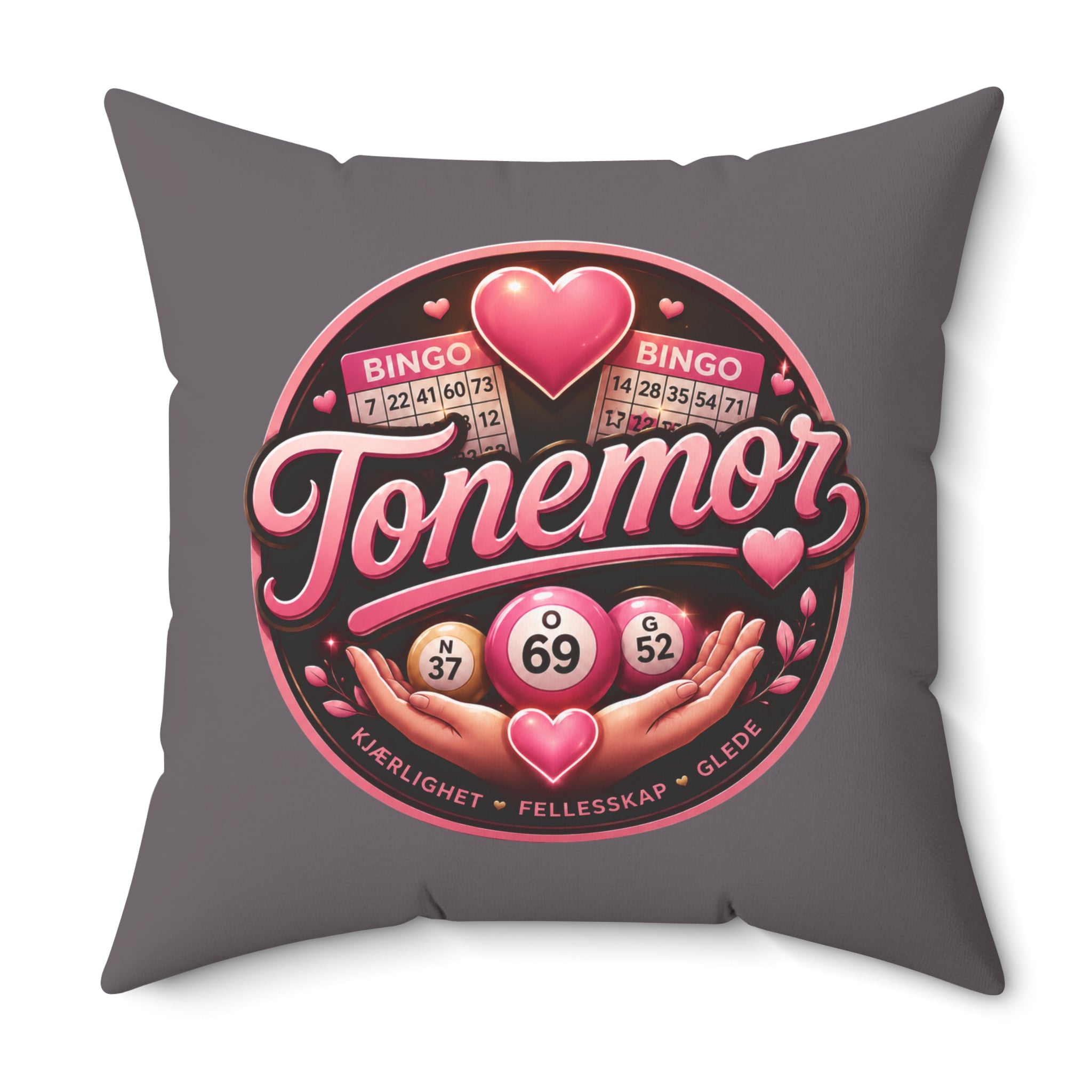 Bingo Tonemor Decorative Square Pillow — Retro Pink Heart Bingo Ball Cushion