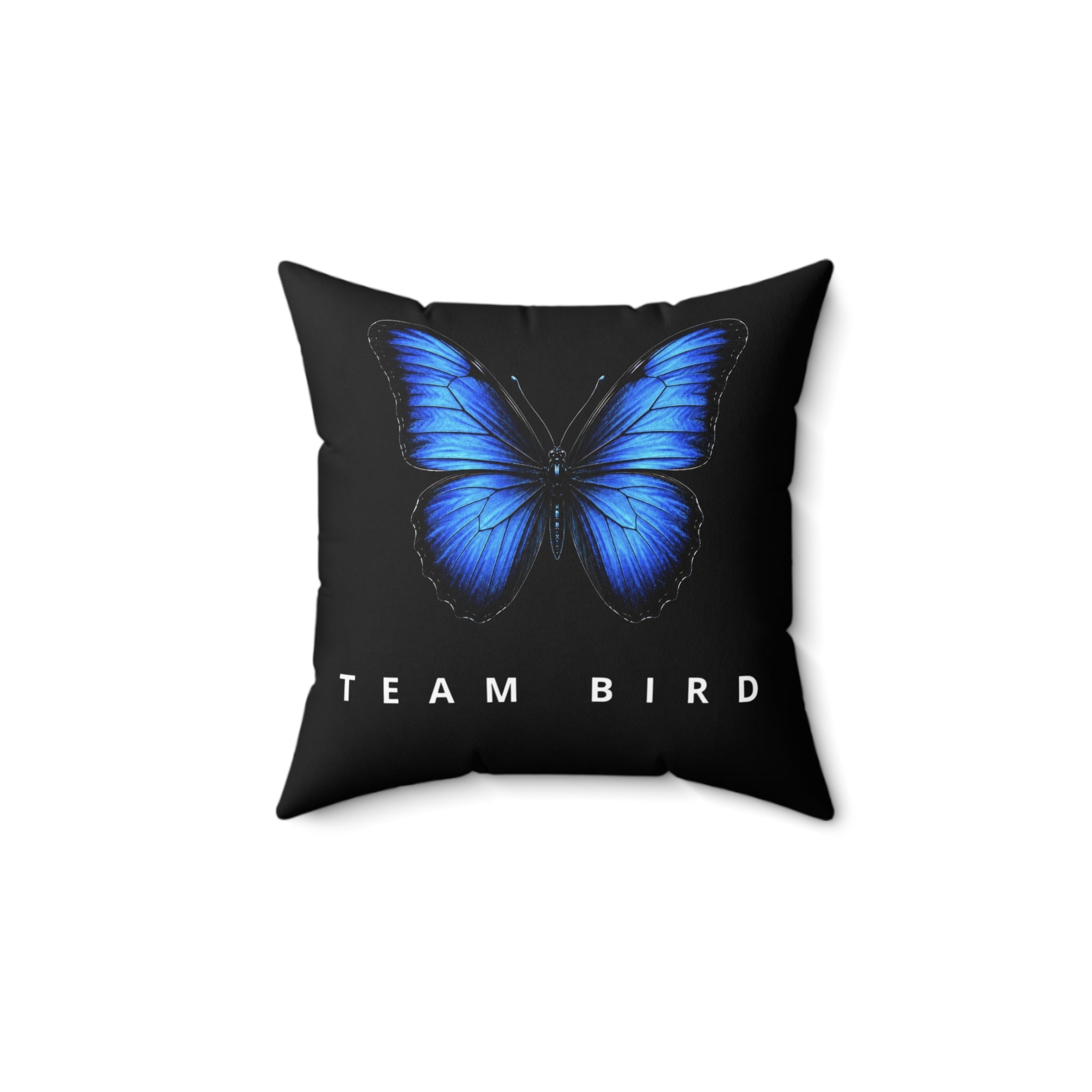 Blue Butterfly 'Team Bird' Throw Pillow — Decorative Polyester Accent Cushion