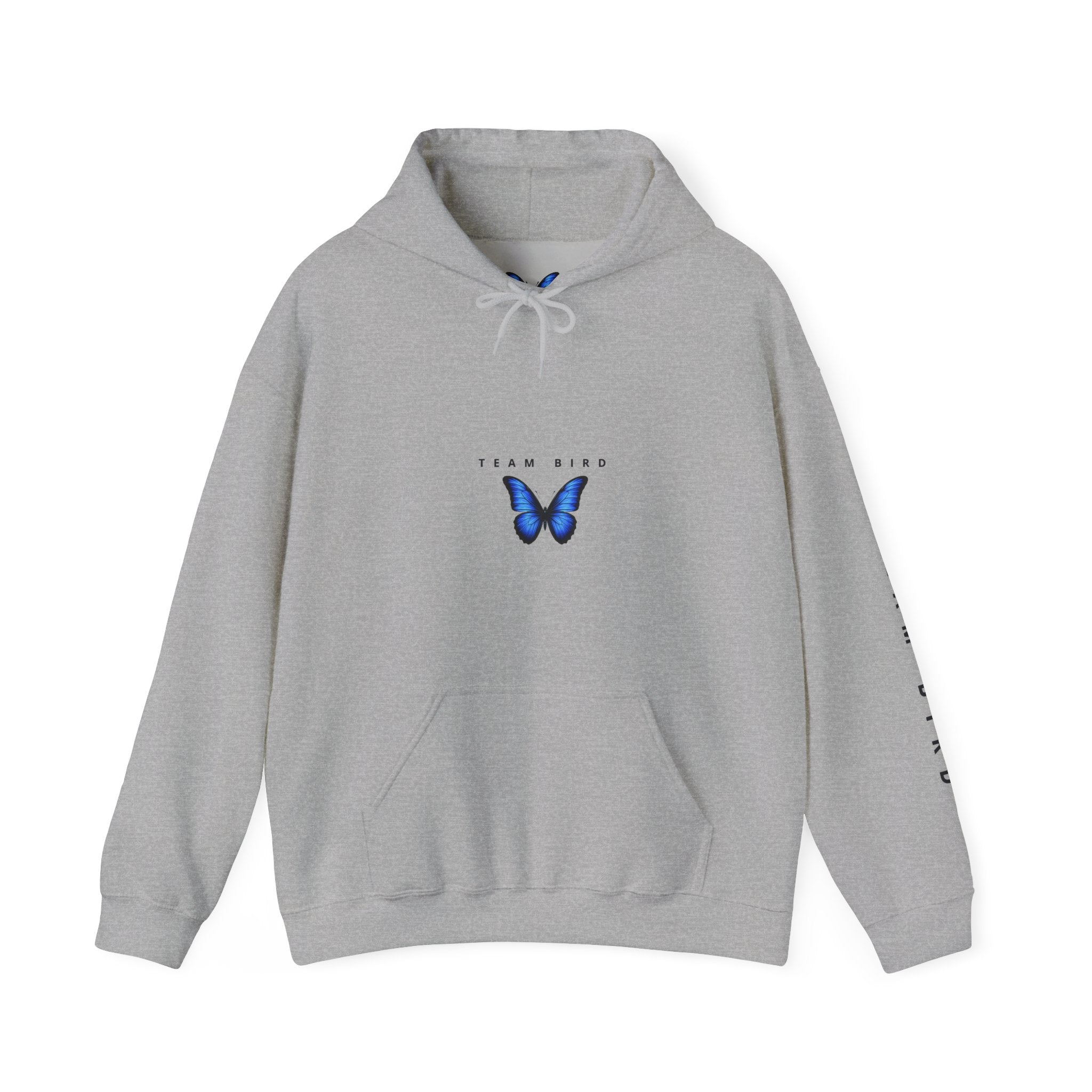 Butterfly Hoodie — "Team Bird" Blue Butterfly Graphic Hooded Sweatshirt