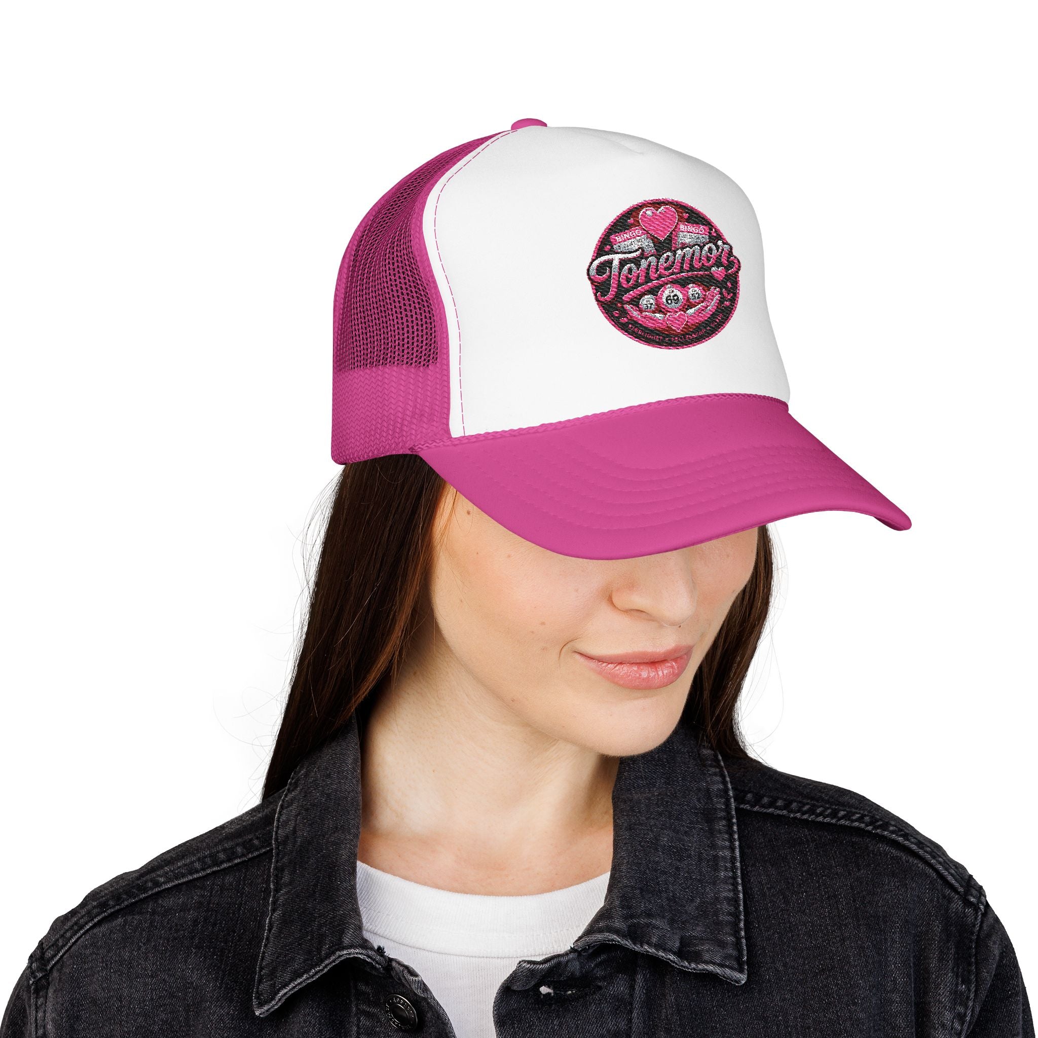 Foam Trucker Hat — Pink Glitter "Tenerme" Heart Patch Cap