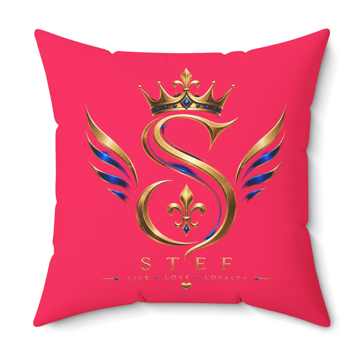 Monogram Crown Pillow — Personalized 'STEF' Gold Emblem Accent Cushion