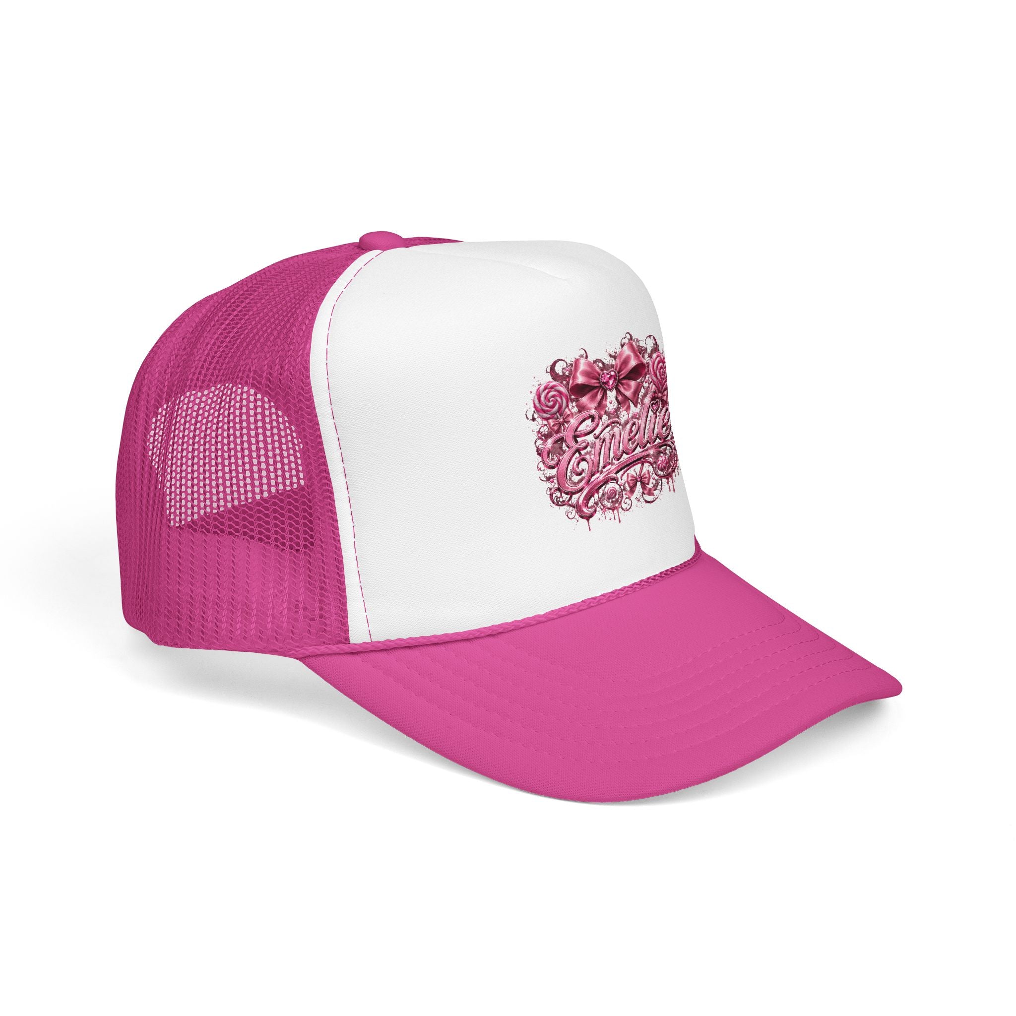 Trucker Hat — Pink Floral 'Enele' Bow Logo