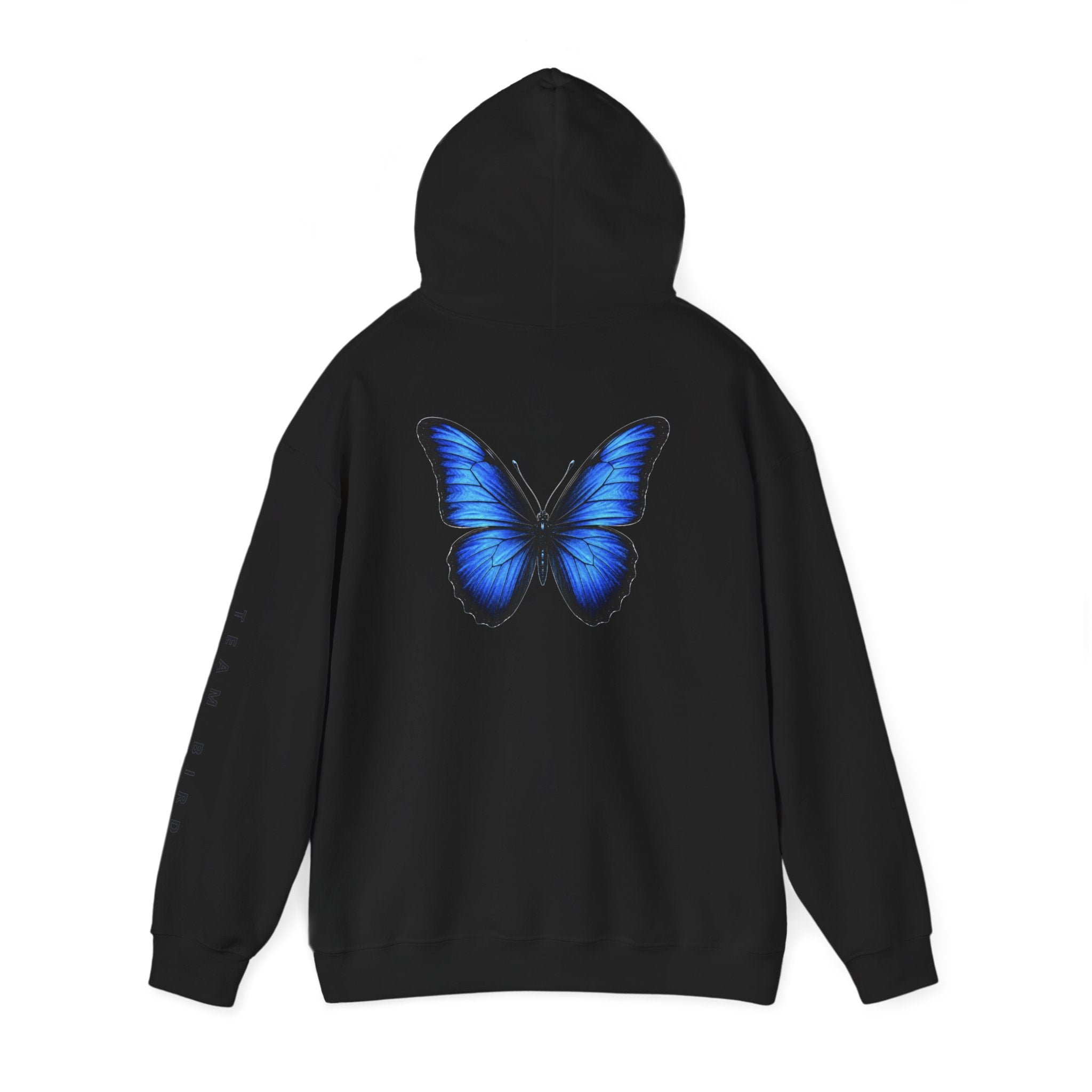 Butterfly Hoodie — "Team Bird" Blue Butterfly Graphic Hooded Sweatshirt