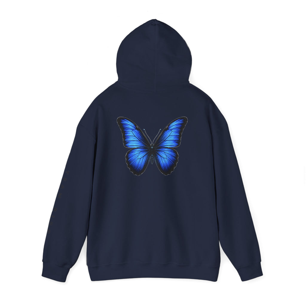 Butterfly Hoodie — "Team Bird" Blue Butterfly Graphic Hooded Sweatshirt