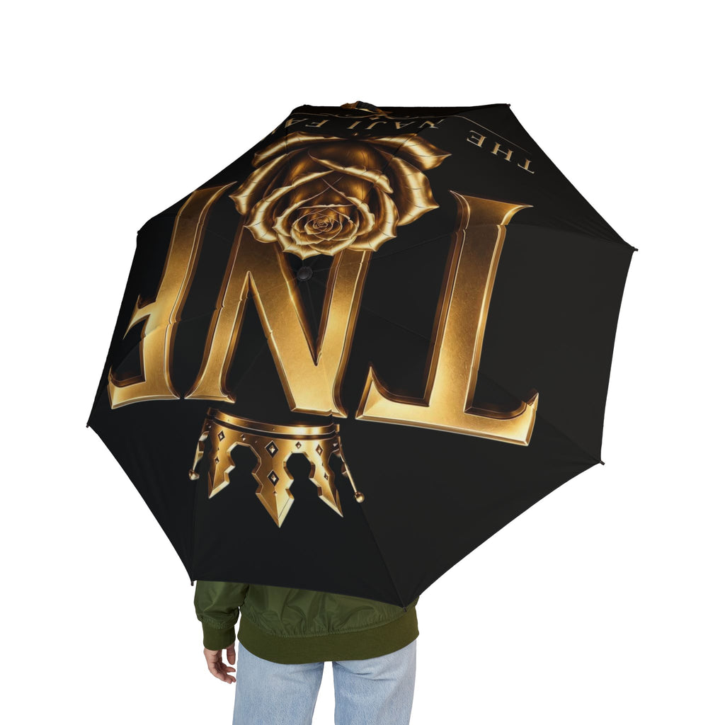 Gold Crown & Rose Foldable Umbrella — Semi-Automatic Compact Rain Umbrella