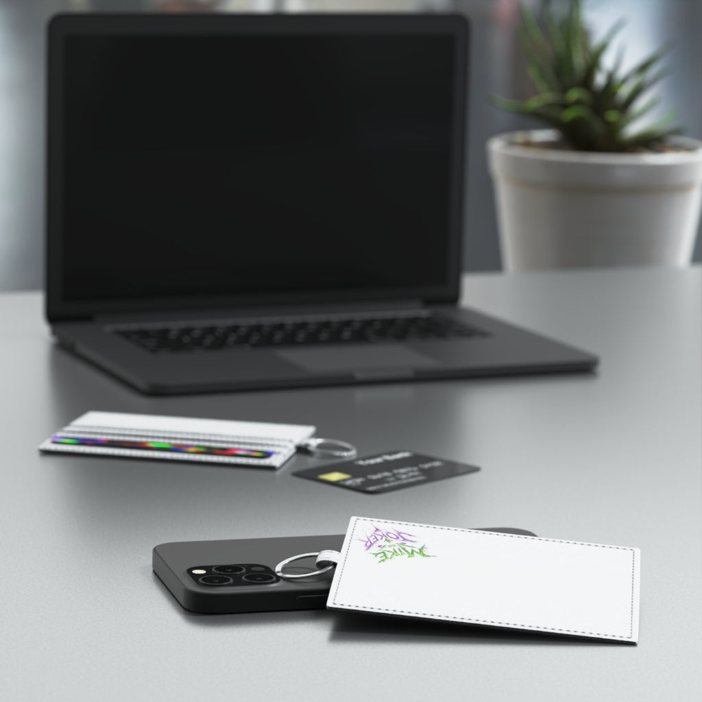 Saffiano Leather Card Holder — Minimal White Card Wallet with 'Make Joker' Graffiti Accent