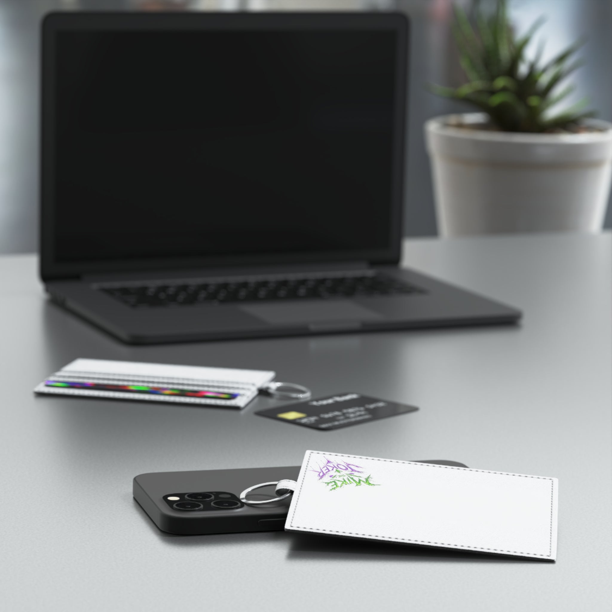 Saffiano Leather Card Holder — Minimal White Card Wallet with 'Make Joker' Graffiti Accent