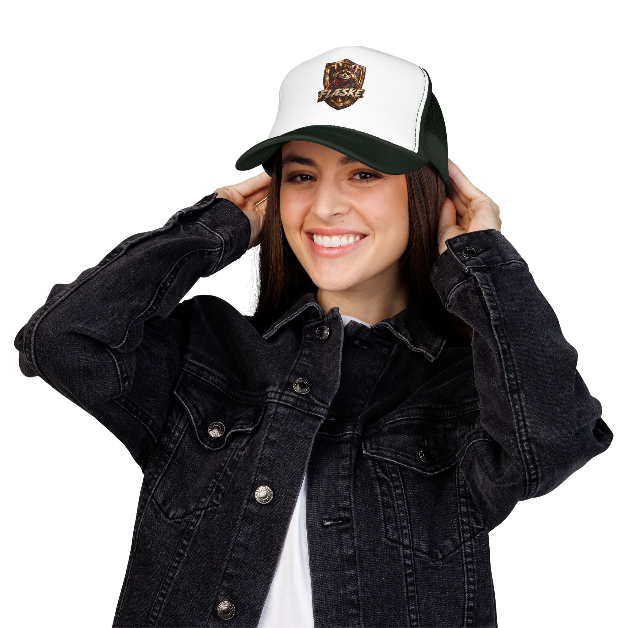 Ember Raccoon Shield Trucker Hat