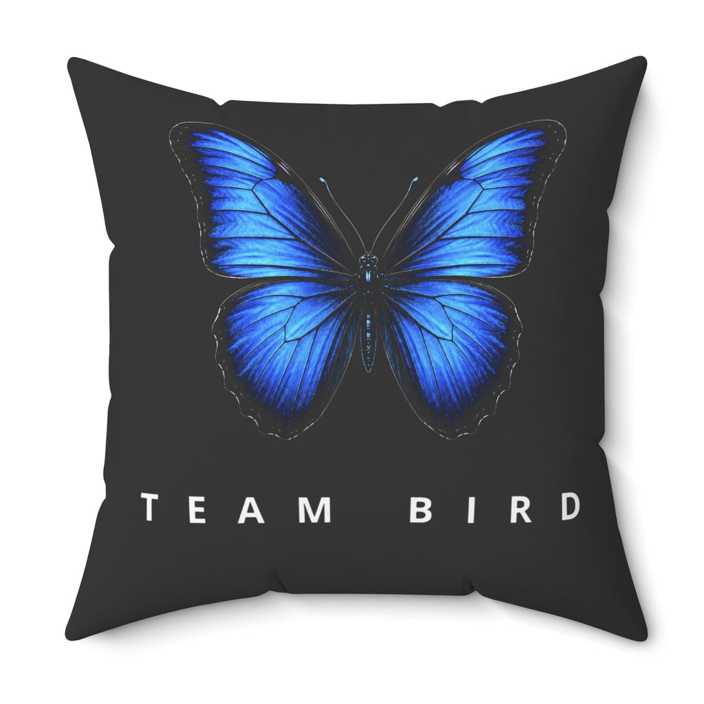 Blue Butterfly 'Team Bird' Throw Pillow — Decorative Polyester Accent Cushion