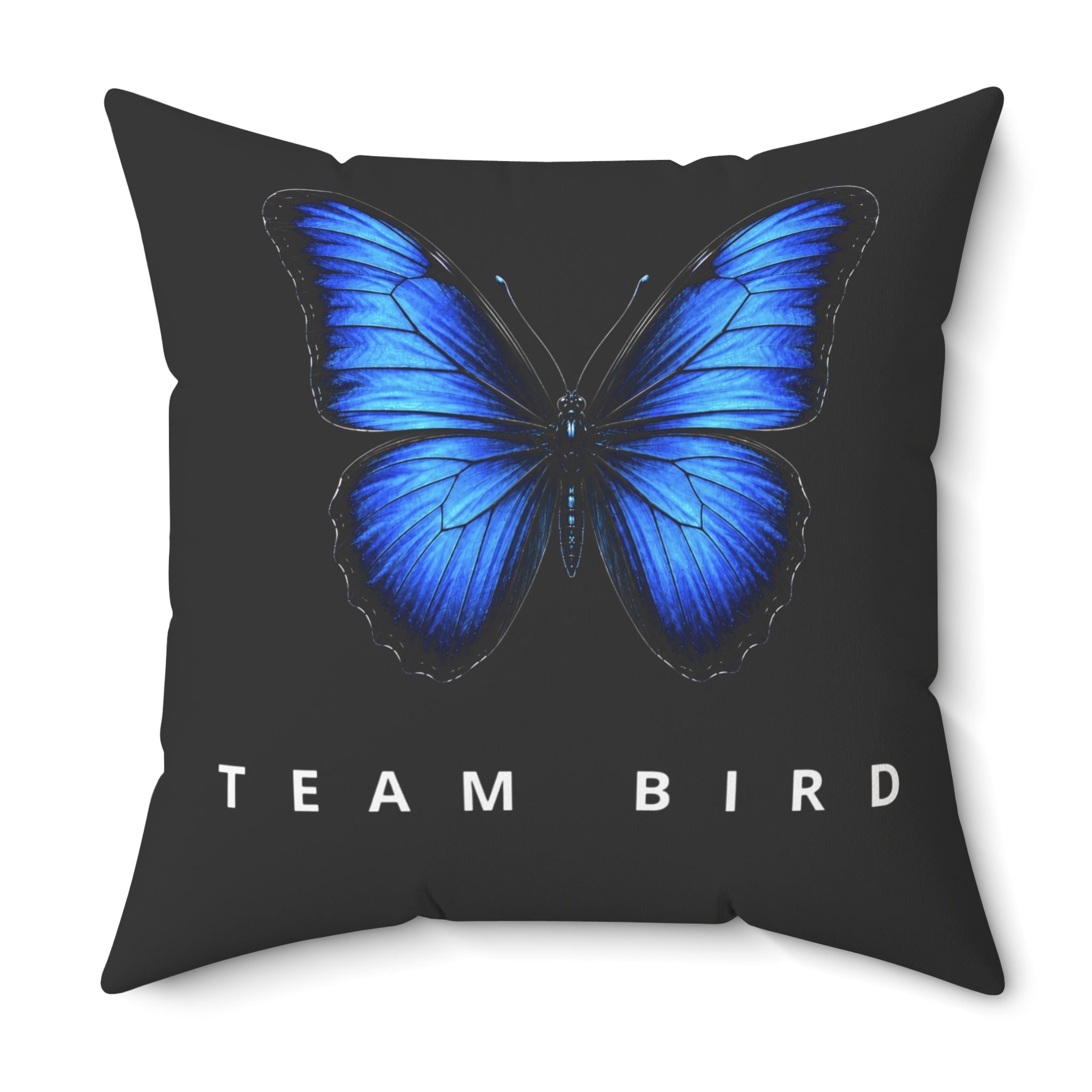 Blue Butterfly 'Team Bird' Throw Pillow — Decorative Polyester Accent Cushion