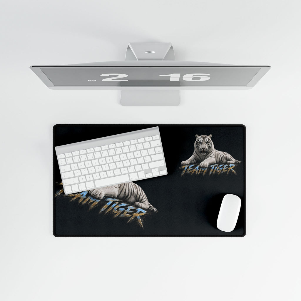 Team Tiger Desk Mat — Black Gaming Mouse Pad with White Tiger Design