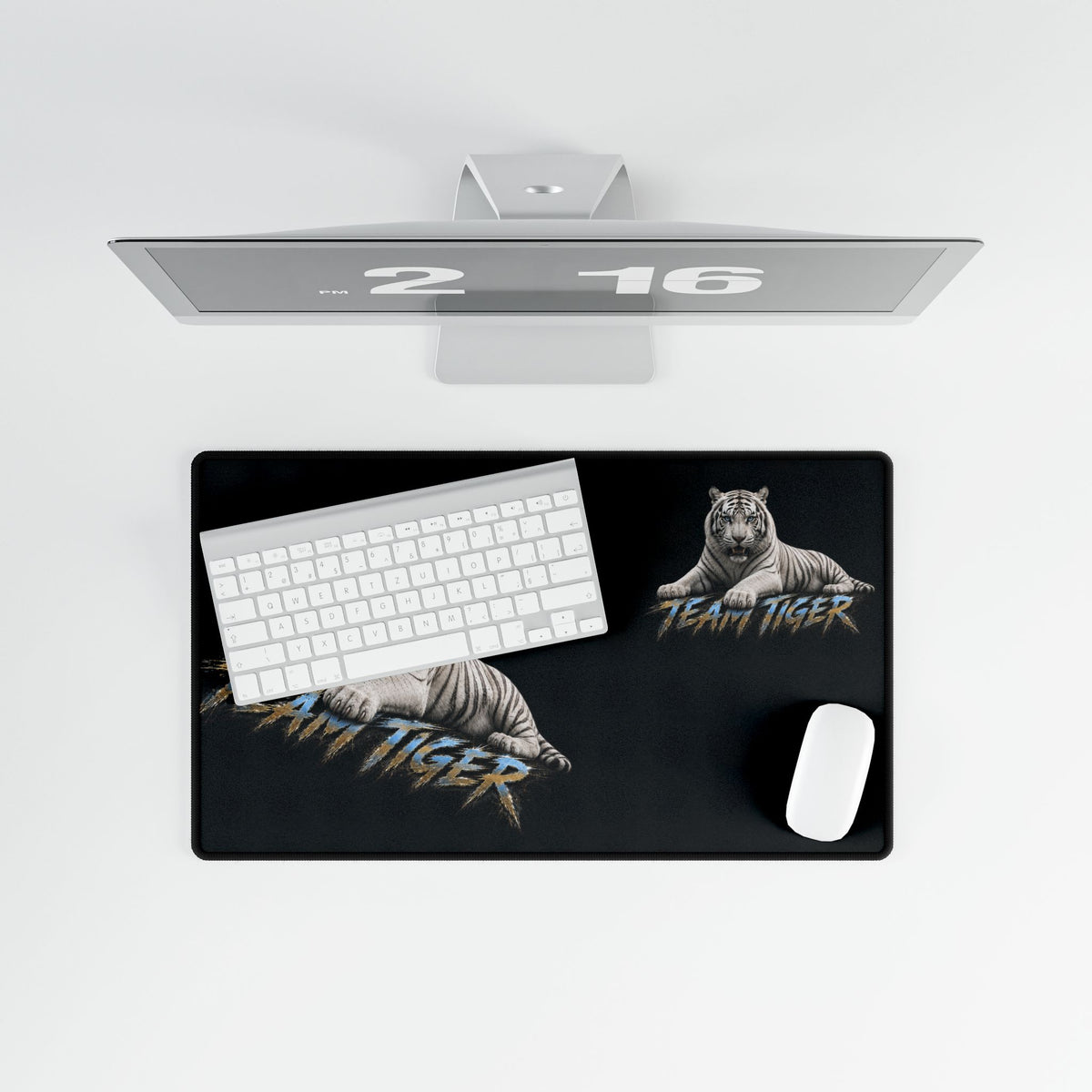 Team Tiger Desk Mat — Black Gaming Mouse Pad with White Tiger Design