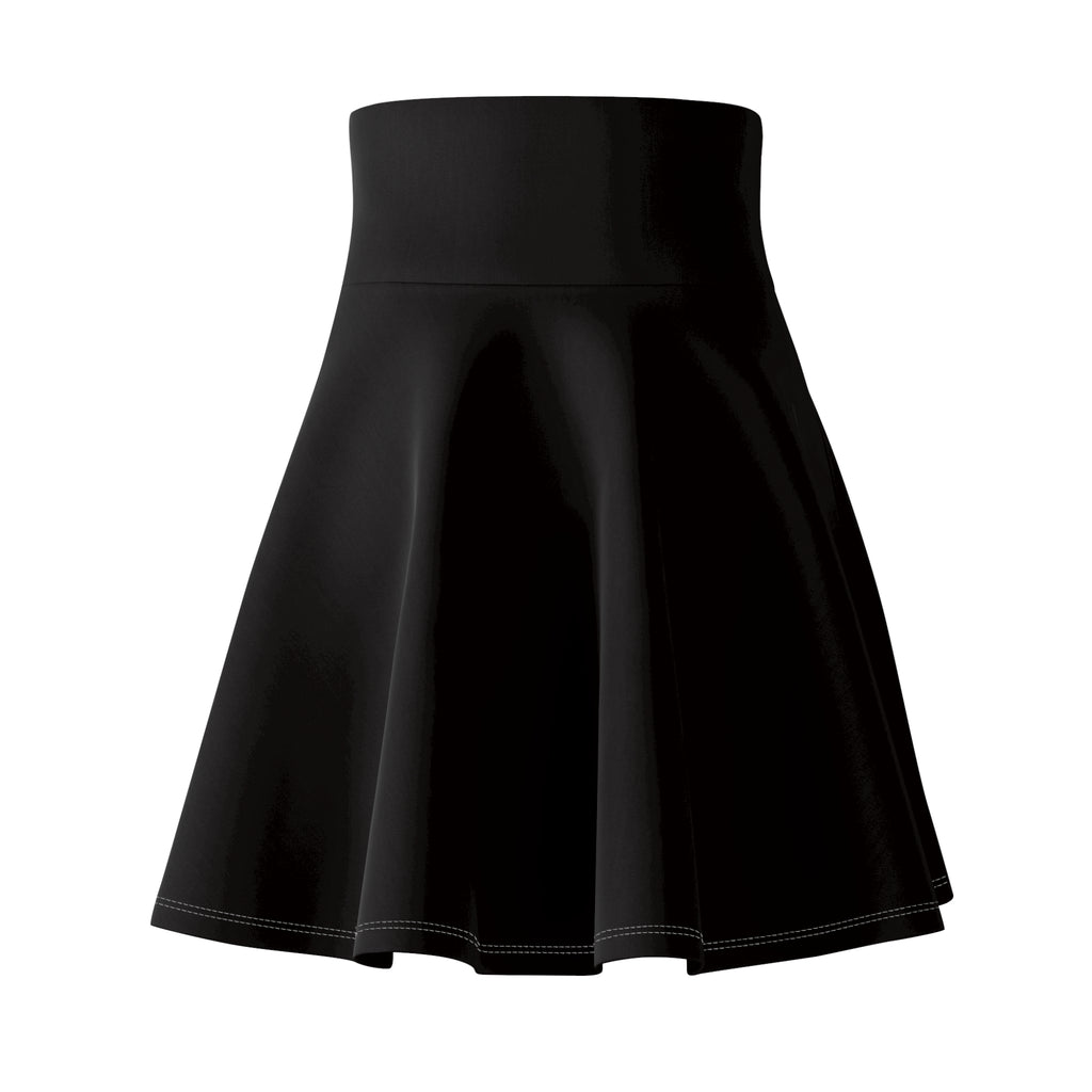 Black High-Waist Skater Skirt with Subtle Neon Logo