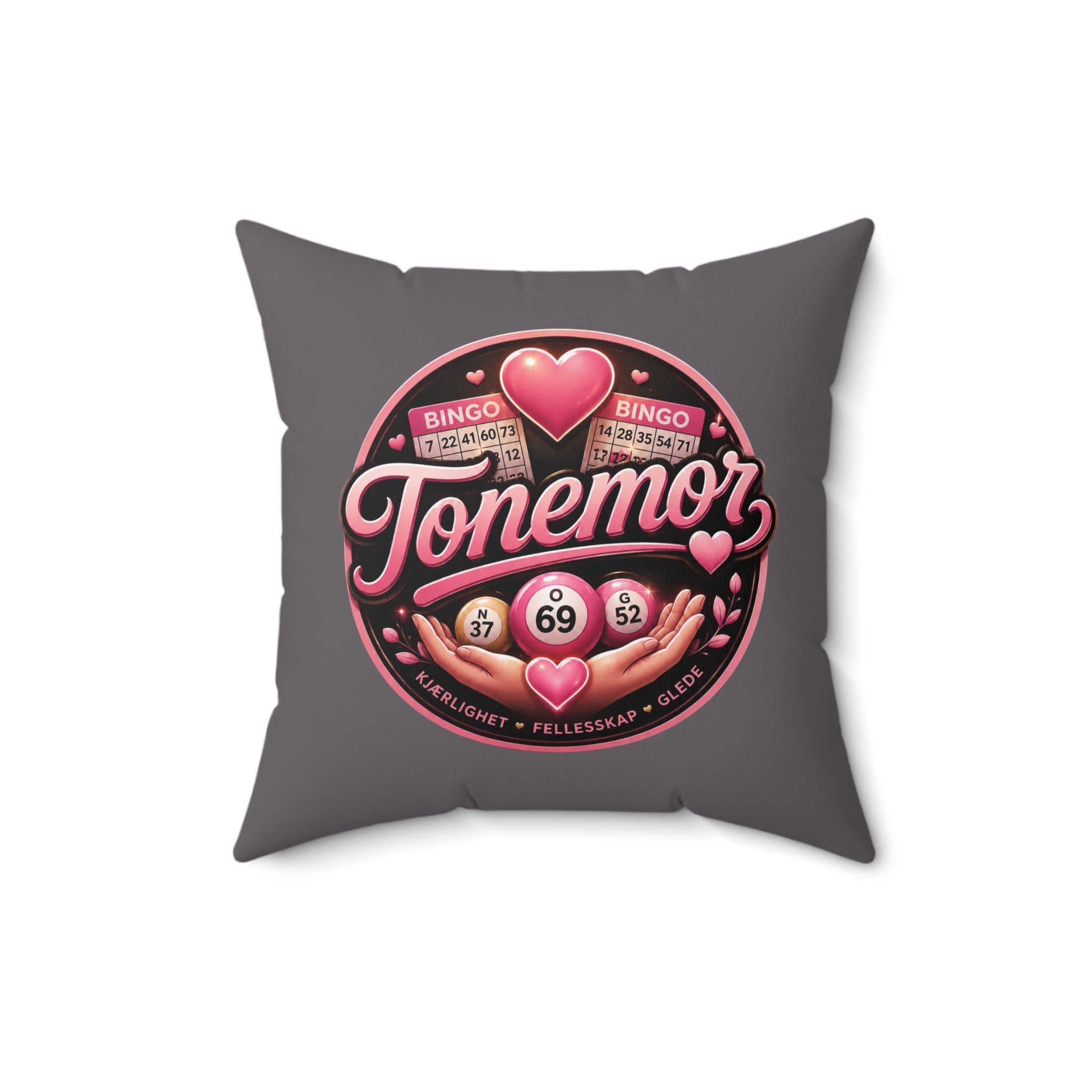 Bingo Tonemor Decorative Square Pillow — Retro Pink Heart Bingo Ball Cushion