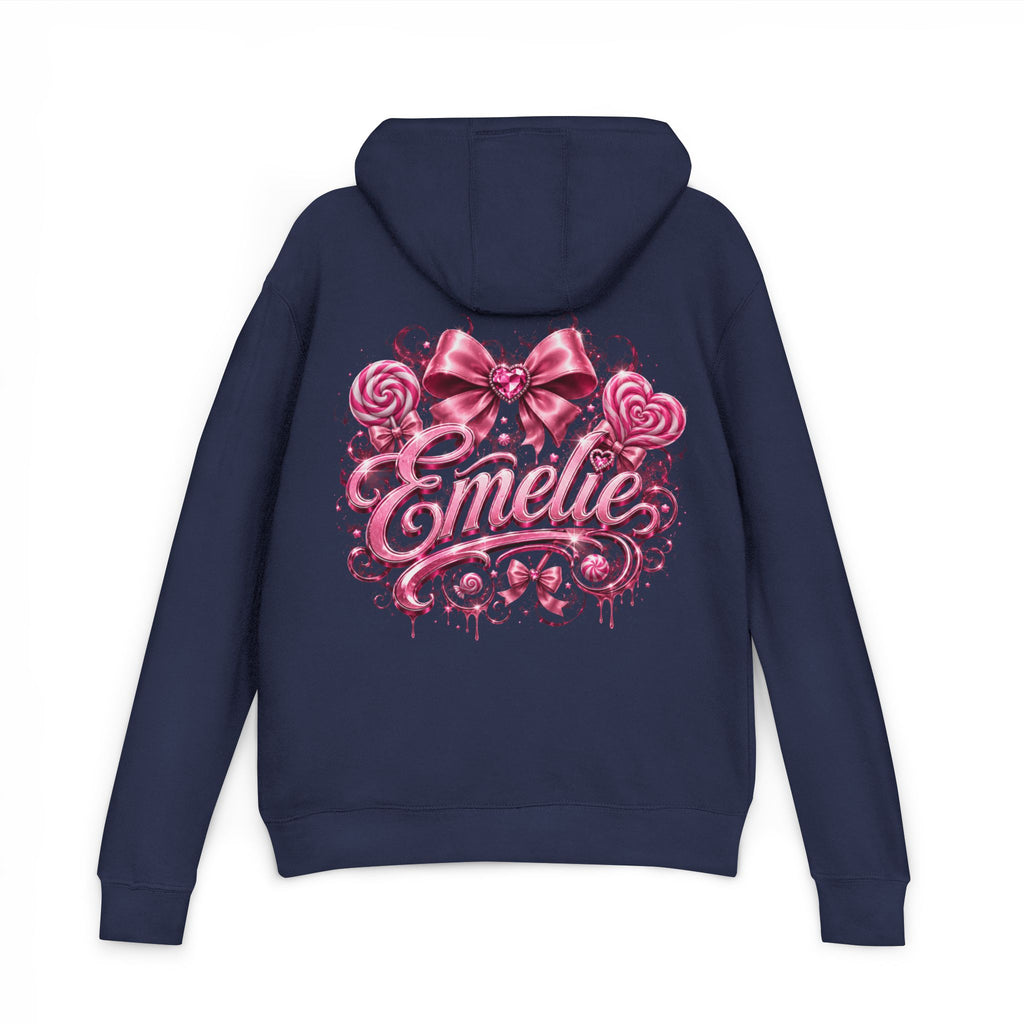 Name Personalized Hoodie — Pink Ribbon Candy Script Back Design