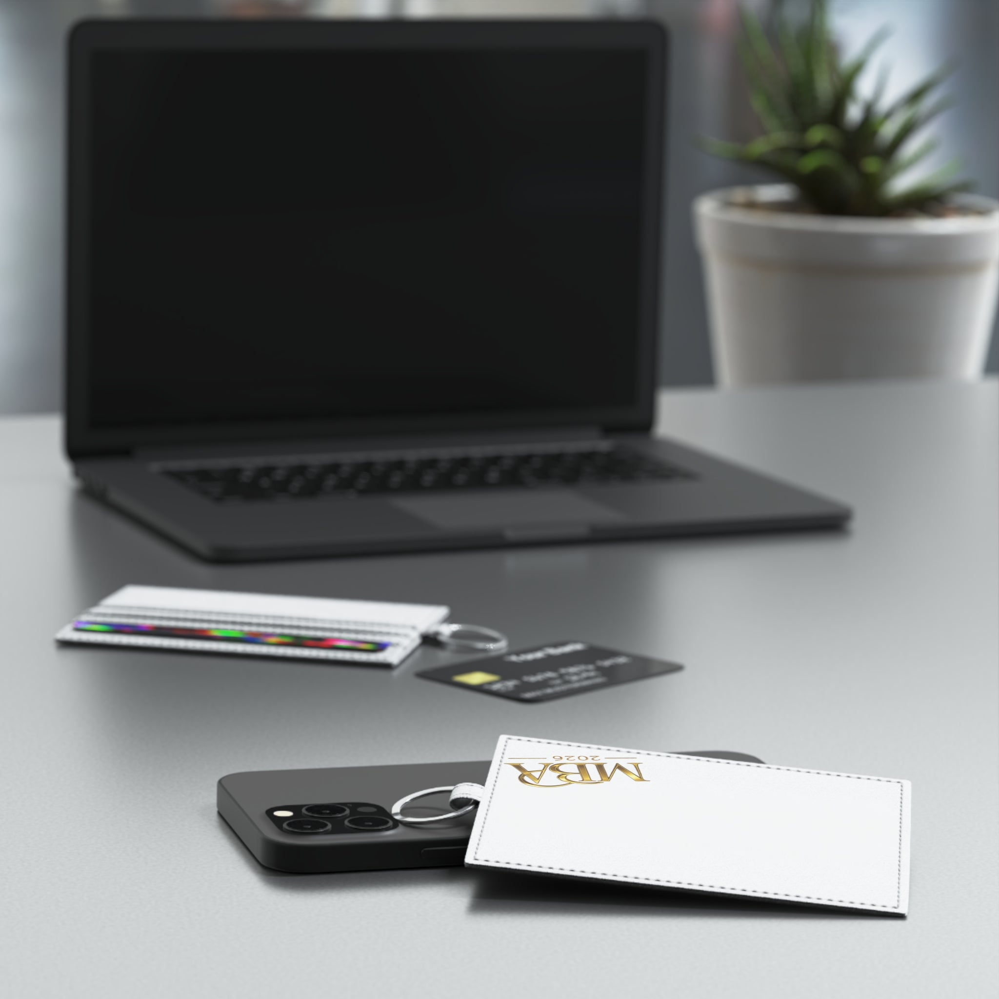 MBA 2026 Saffiano Leather Card Holder — Slim ID & Credit Card Wallet with Keyring