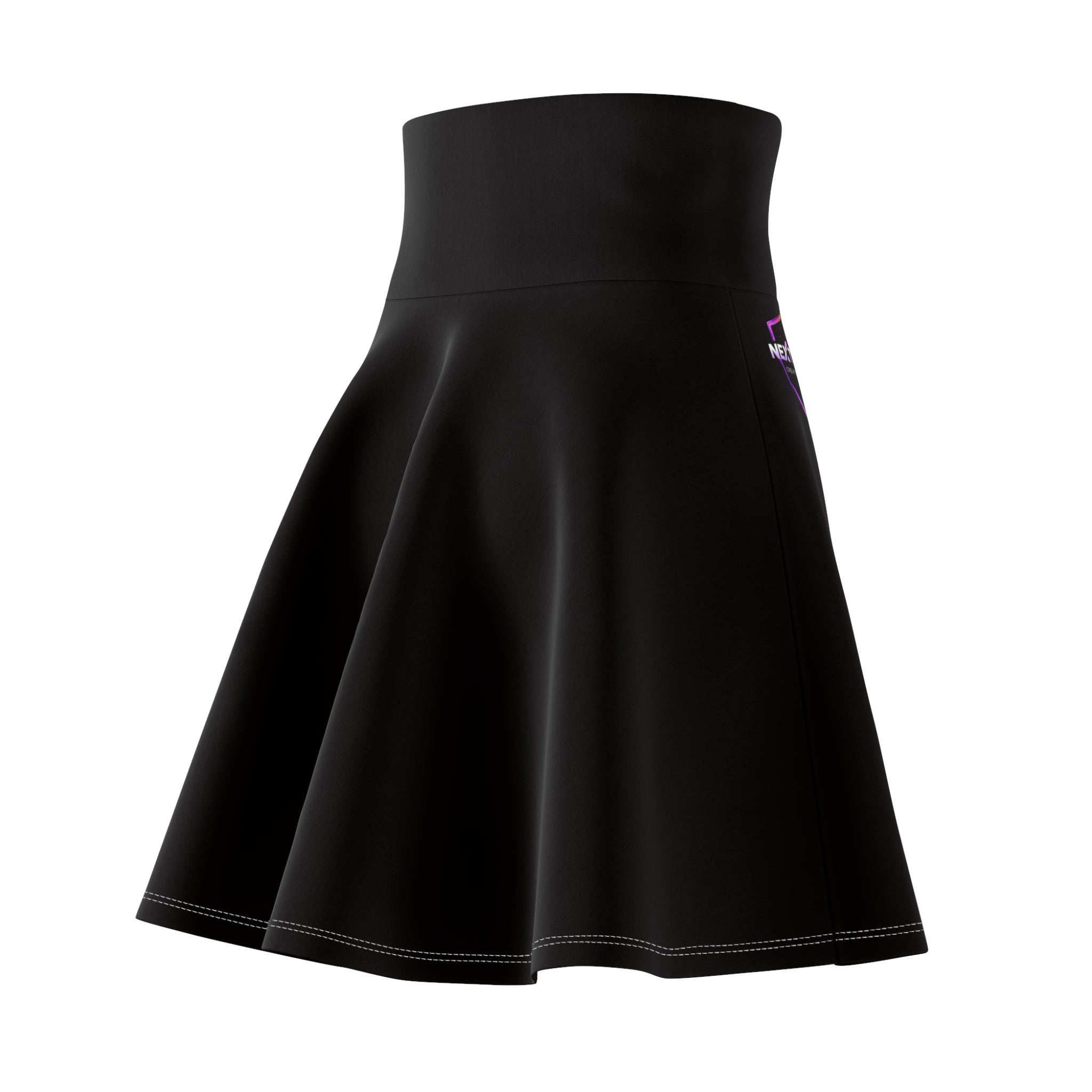 Black High-Waist Skater Skirt with Subtle Neon Logo
