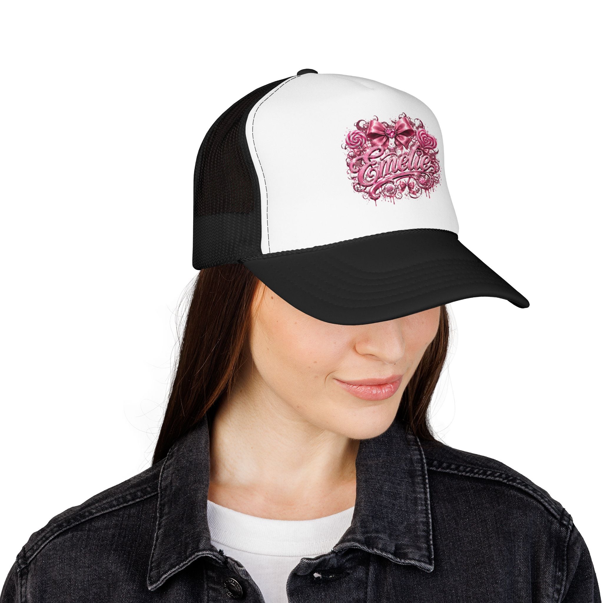 Trucker Hat — Pink Floral 'Enele' Bow Logo