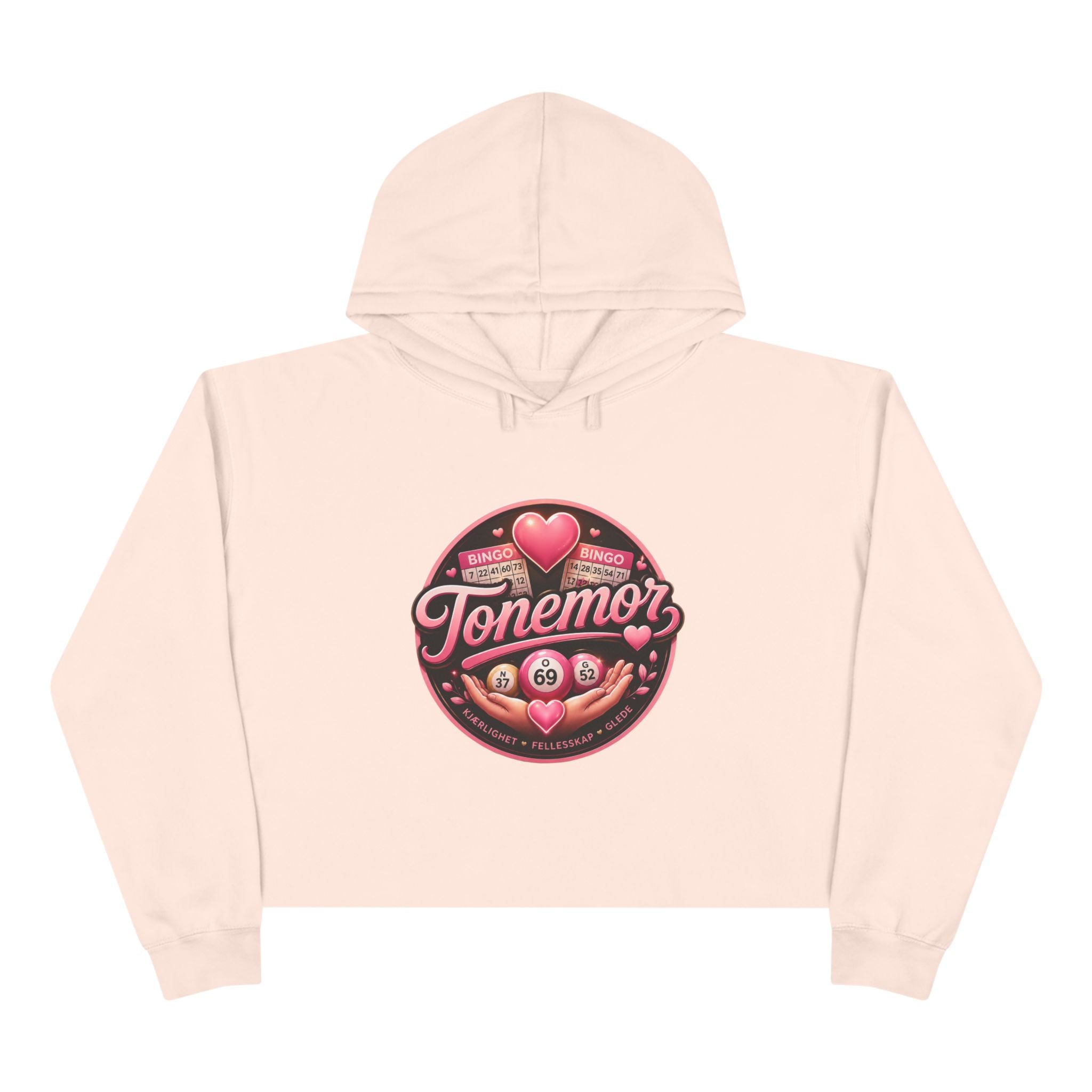 Tonemor Heart Badge Crop Hoodie — Retro Valentine Graphic Crop Hoodie