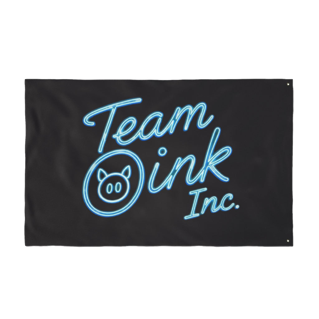 Team Oink Inc. Double-Sided Flag — Neon Script Pig Logo