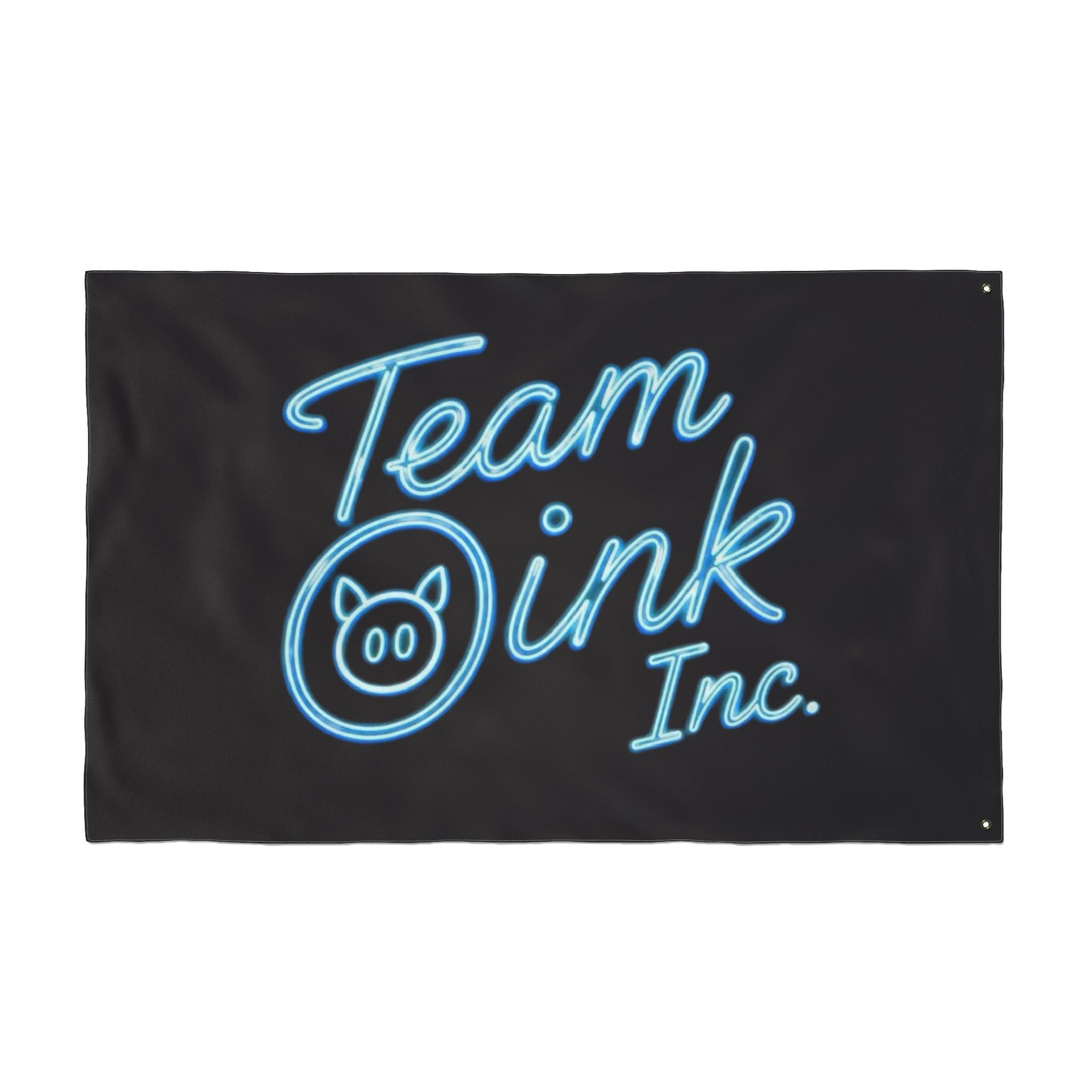 Team Oink Inc. Double-Sided Flag — Neon Script Pig Logo