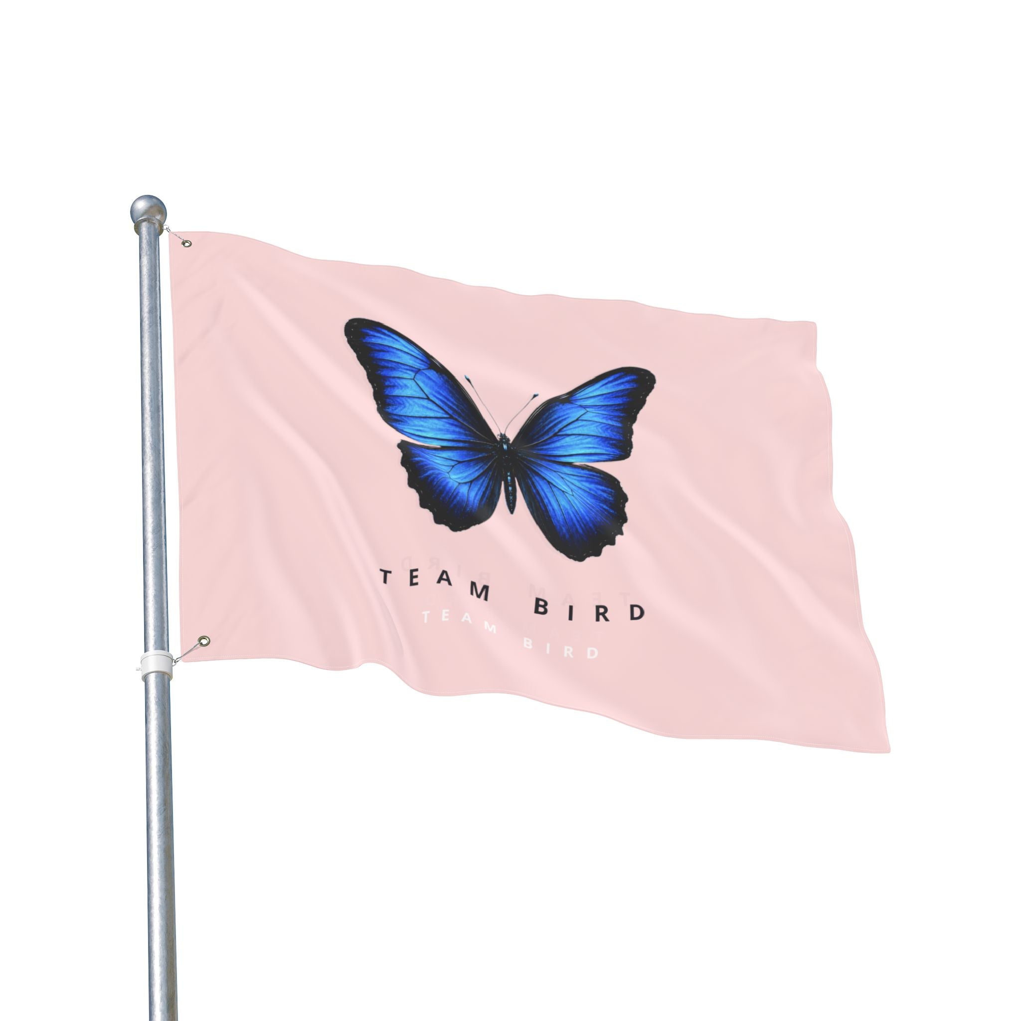Double-Sided Flag — Pink Blue Butterfly "Team Bird" Garden Banner
