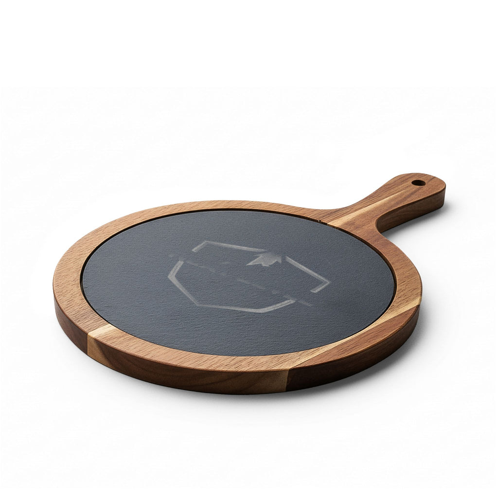 Engraved Acacia Charcuterie Board with Slate Insert & Cheese Knives