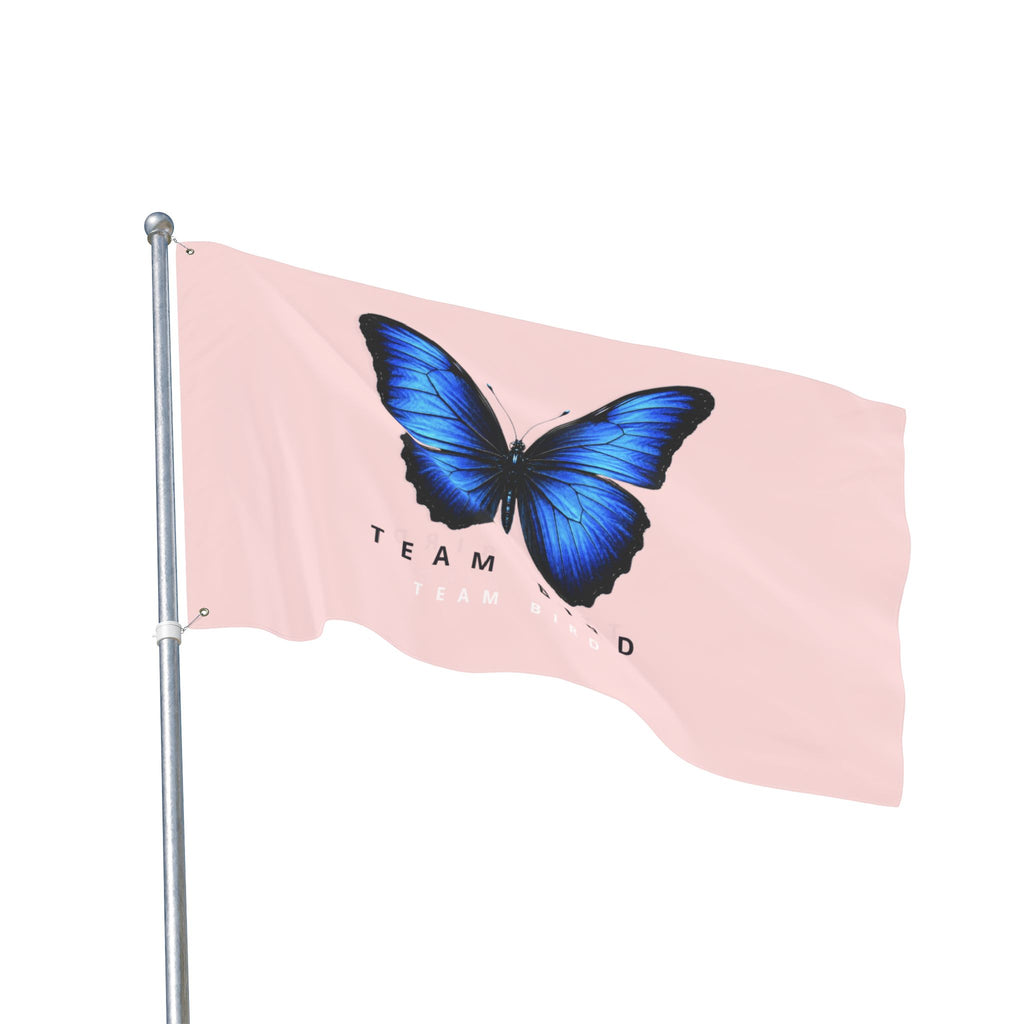 Double-Sided Flag — Pink Blue Butterfly "Team Bird" Garden Banner