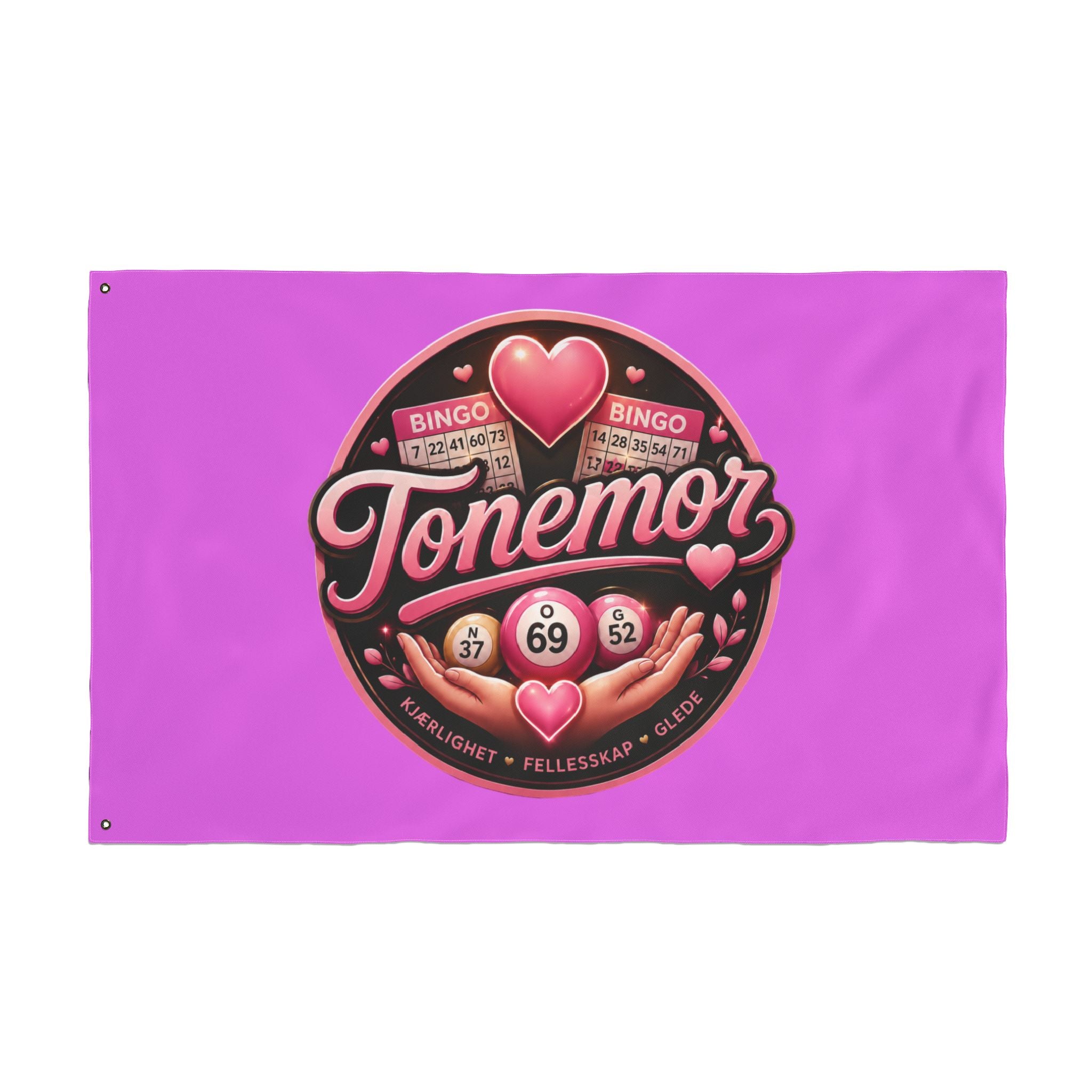 Tonemor Bingo Hearts Flag — Double-Sided Pink Decorative Flag