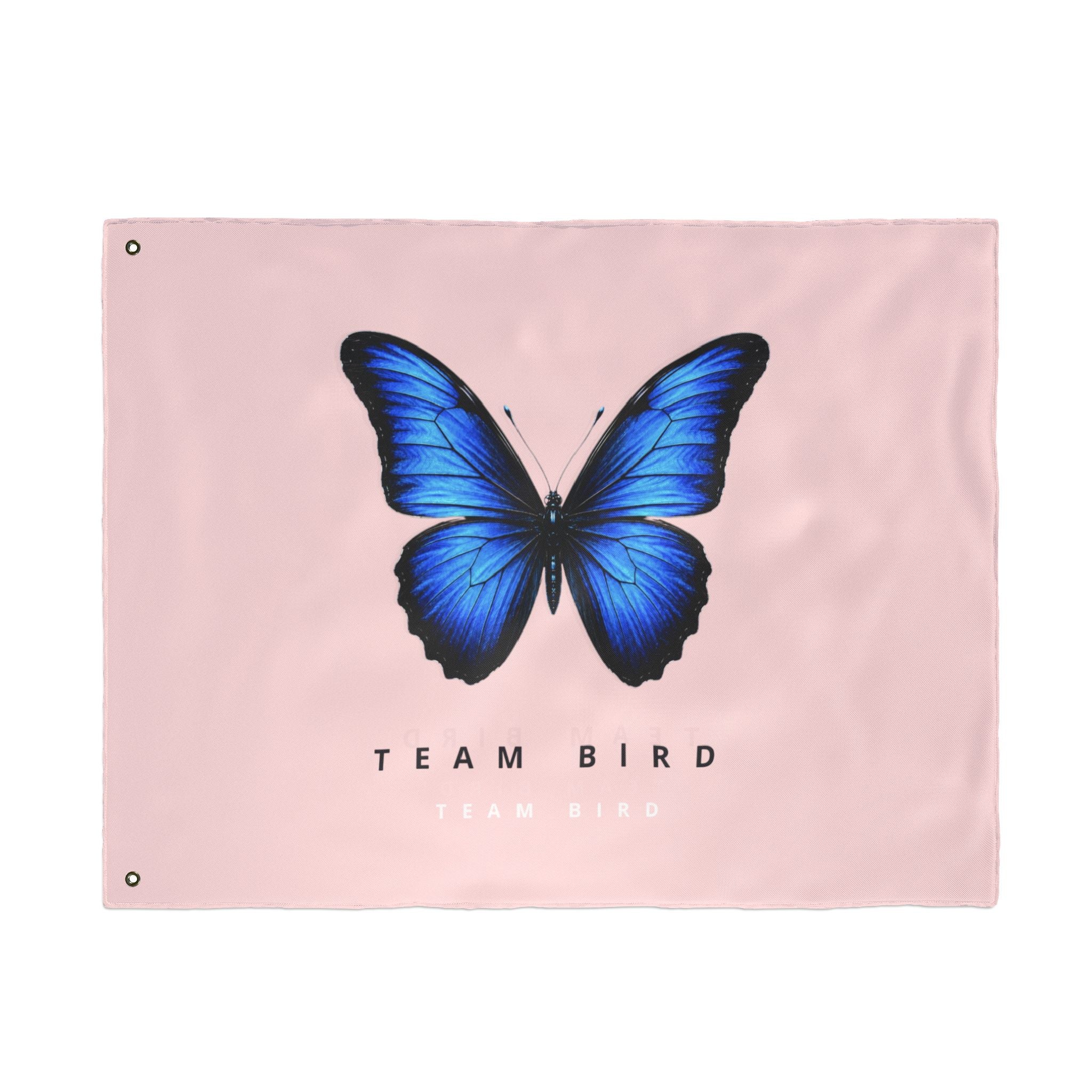 Double-Sided Flag — Pink Blue Butterfly "Team Bird" Garden Banner