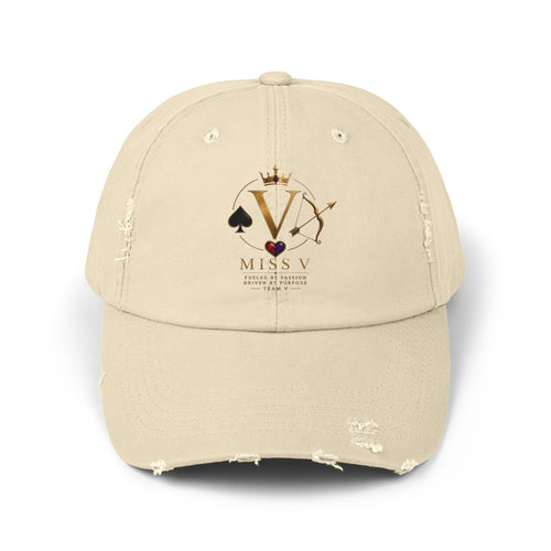 Distressed Black Cap — Miss V Crown & Card Emblem