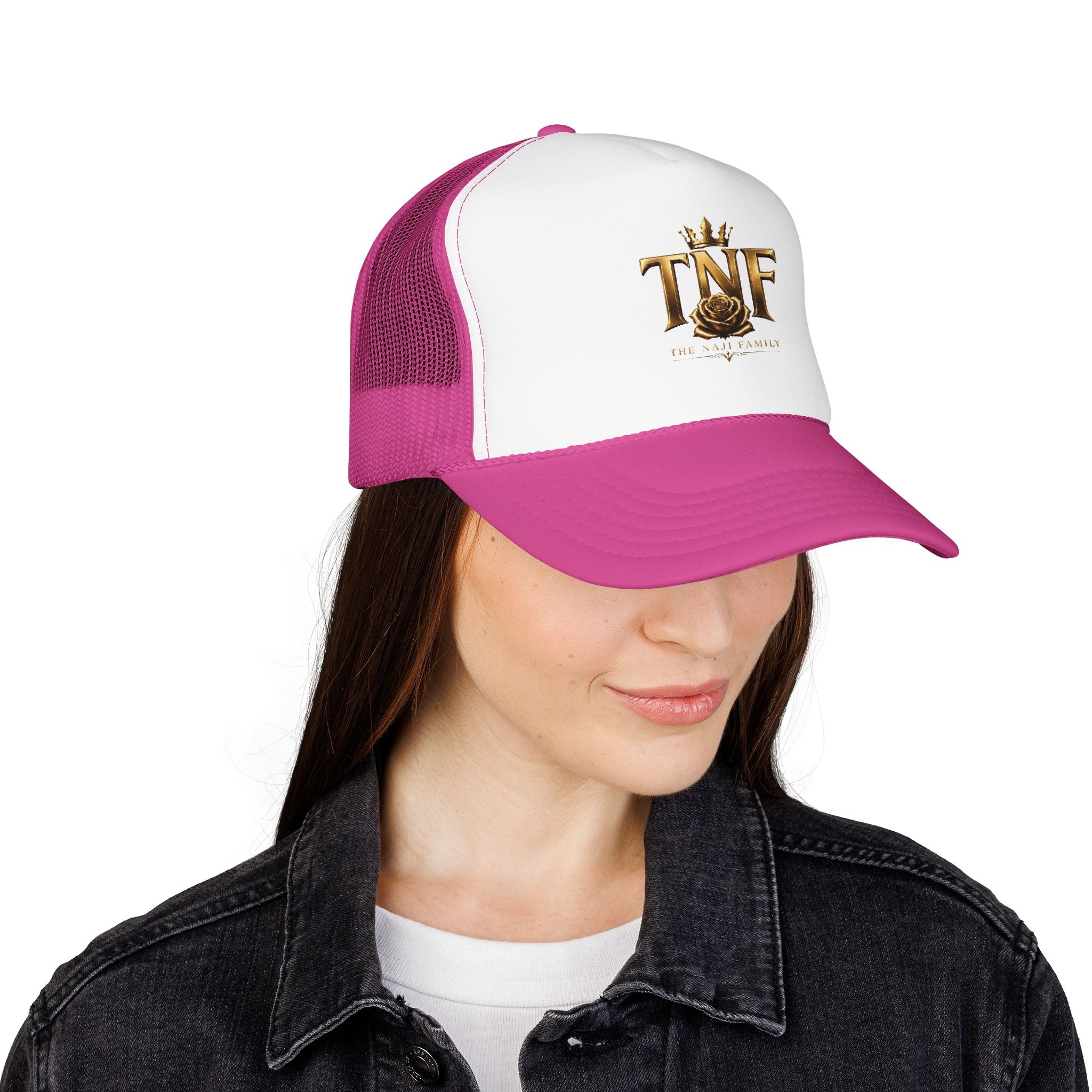 TNF Gold Rose Trucker Hat — The Dark Family Logo Foam Cap