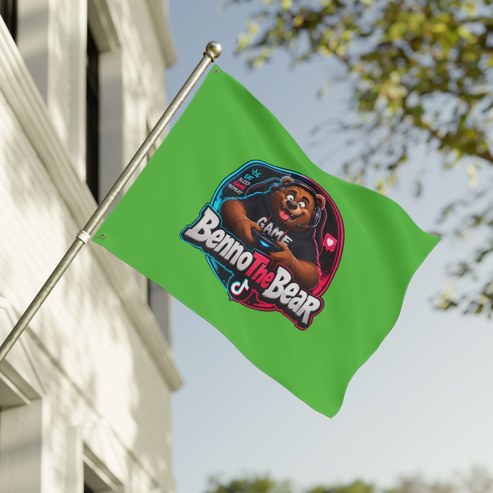 Benno The Bear Gaming Flag — Double-Sided Gamers Banner