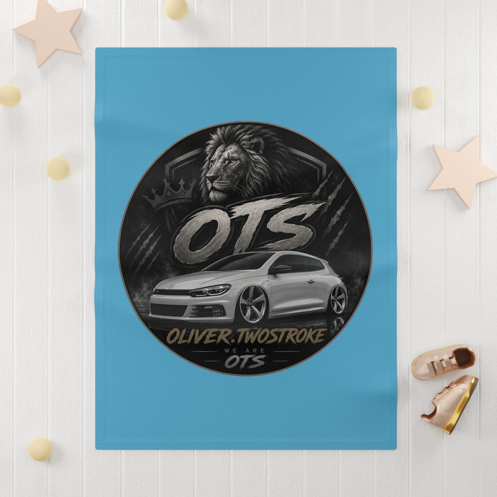 Custom OTS Lion & Car Baby Blanket - Soft Fleece Blue