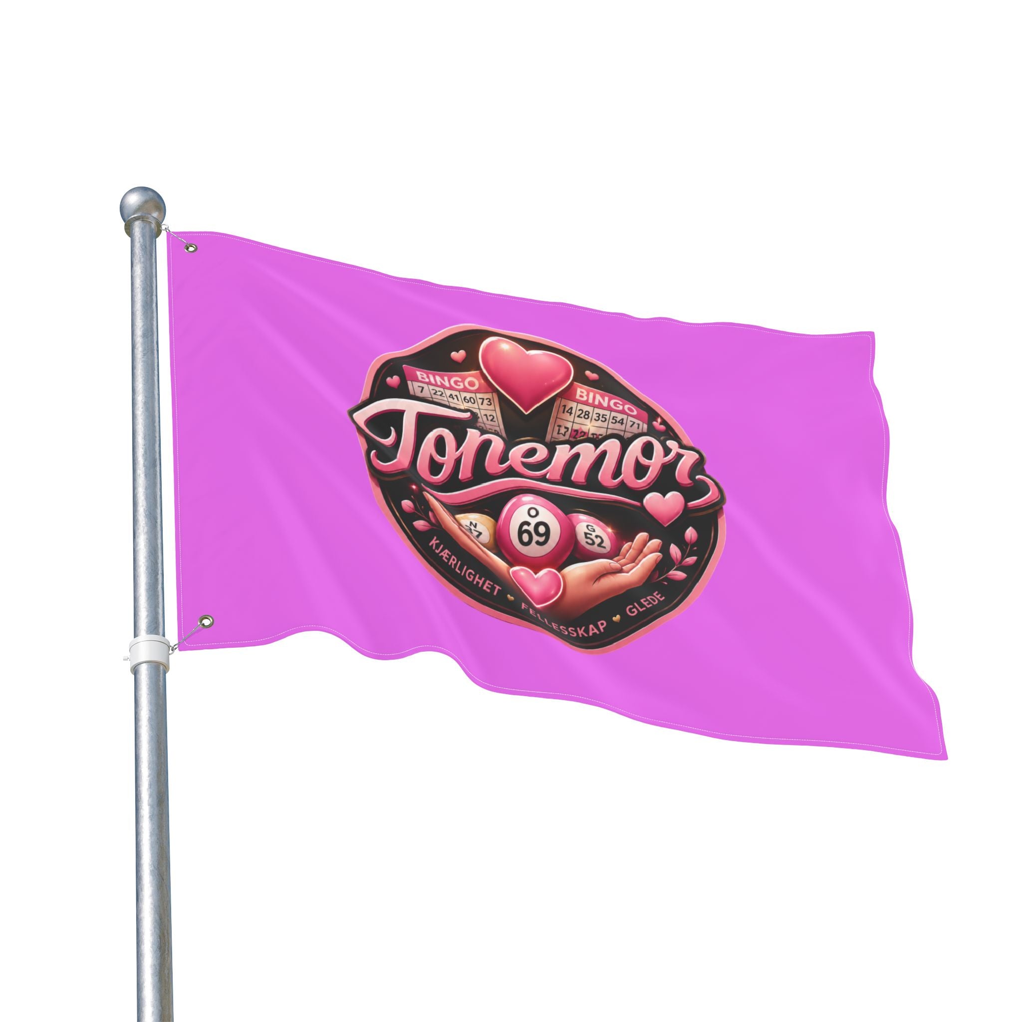 Tonemor Bingo Hearts Flag — Double-Sided Pink Decorative Flag