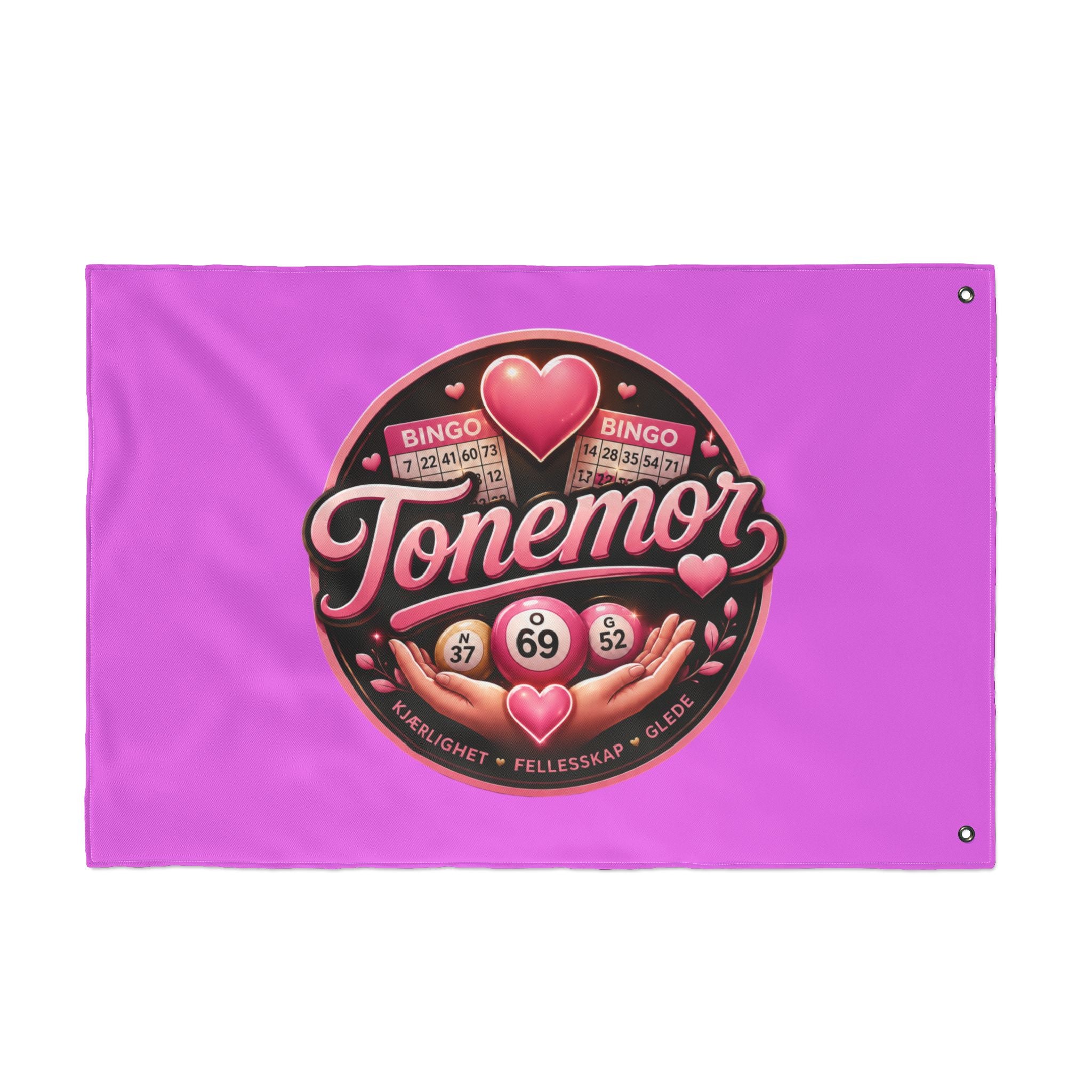 Tonemor Bingo Hearts Flag — Double-Sided Pink Decorative Flag