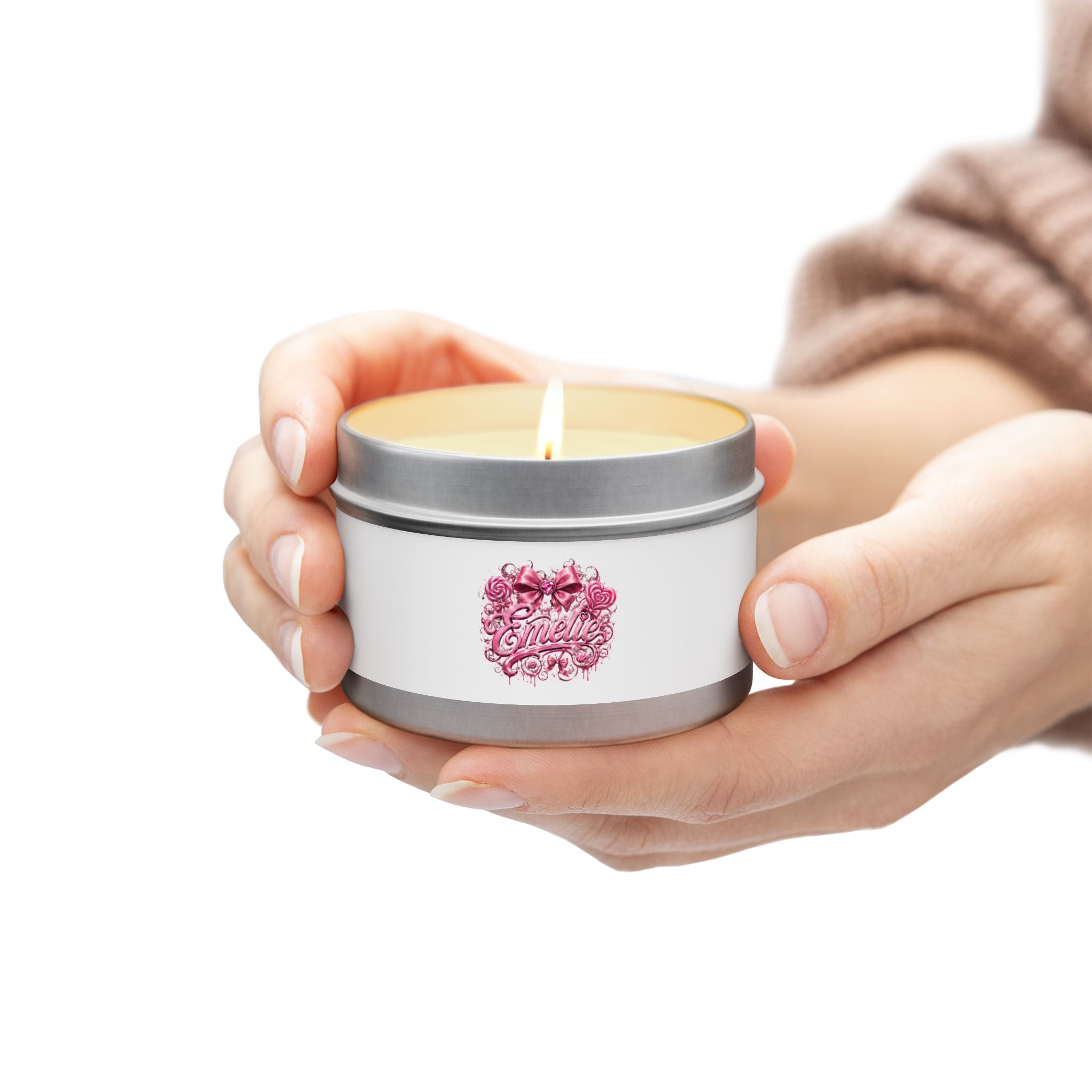 Floral Pink 'Hello' Tin Candle – Scented Decorative Travel Candle