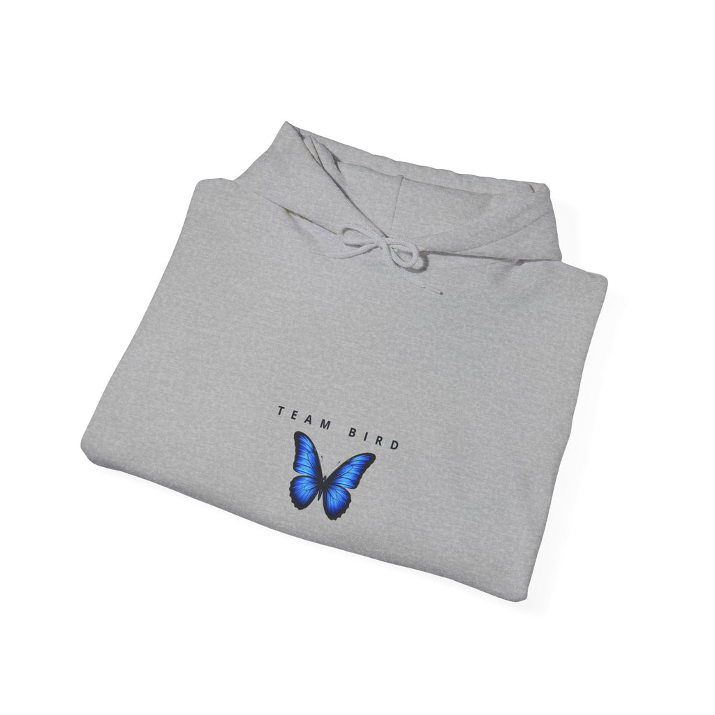 Butterfly Hoodie — "Team Bird" Blue Butterfly Graphic Hooded Sweatshirt