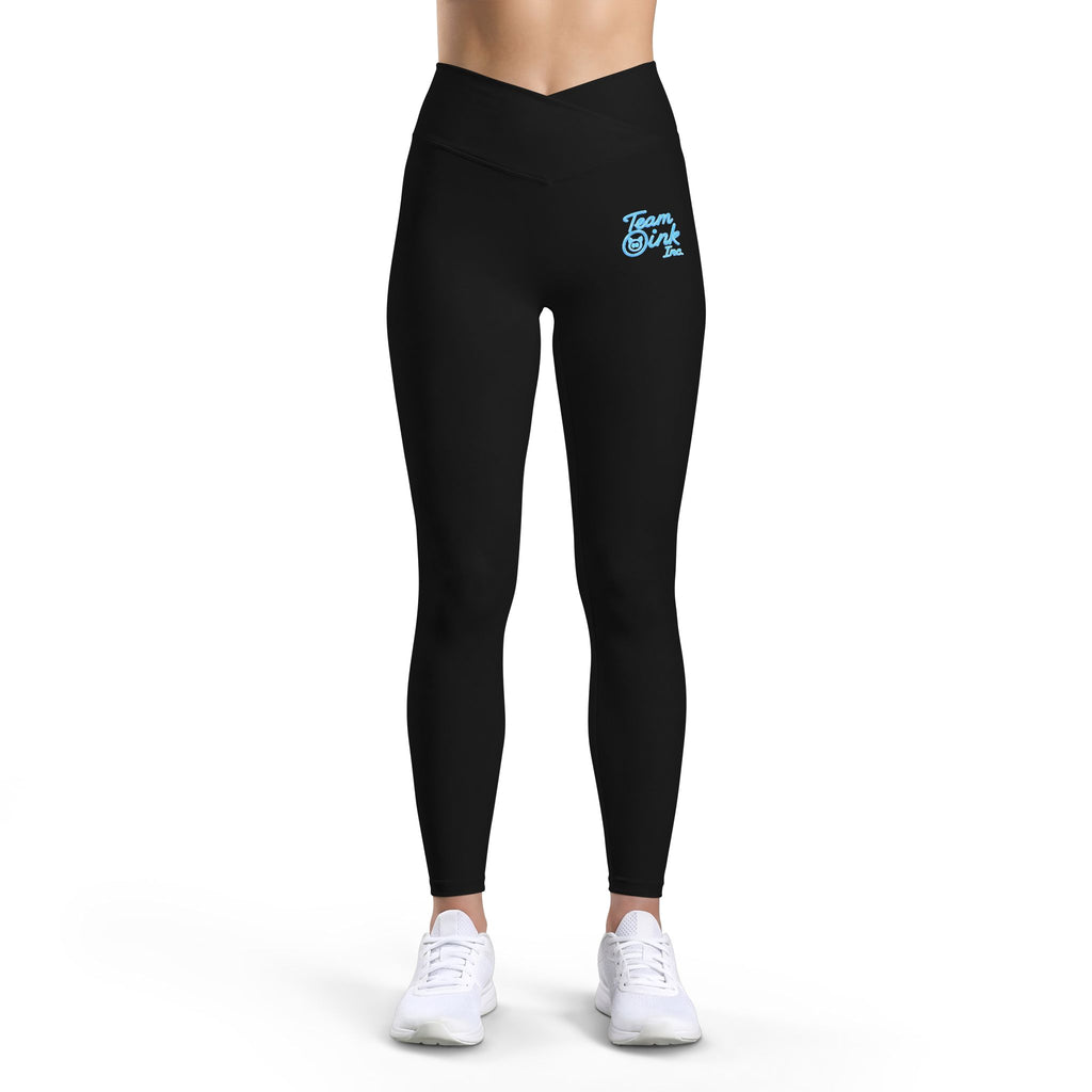 Women’s Luxe Leggings — V-Waist Charcoal Leggings with Small Blue Scooter Graphic