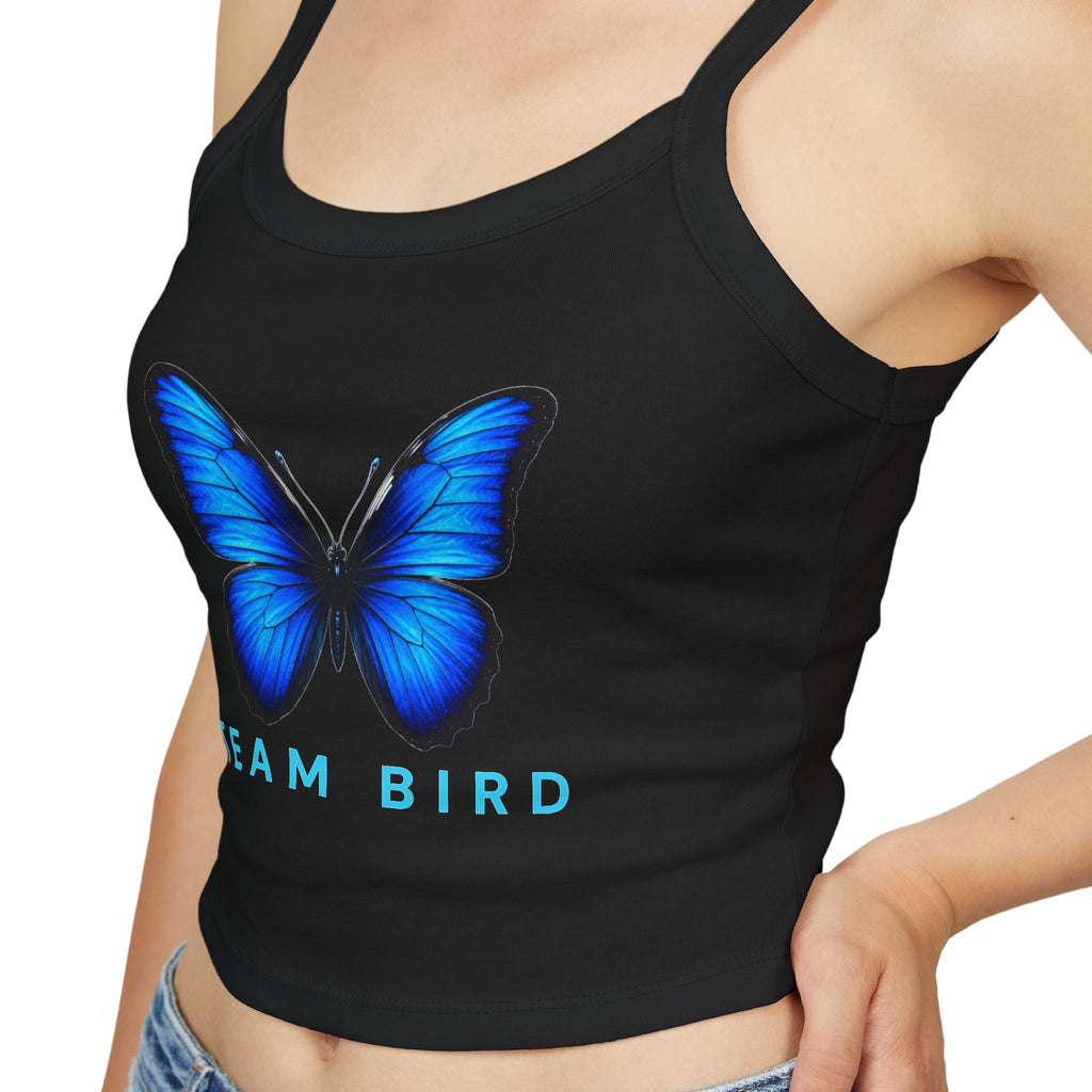 Team Bird Blue Butterfly Tank Top — Women's Spaghetti Strap Crop
