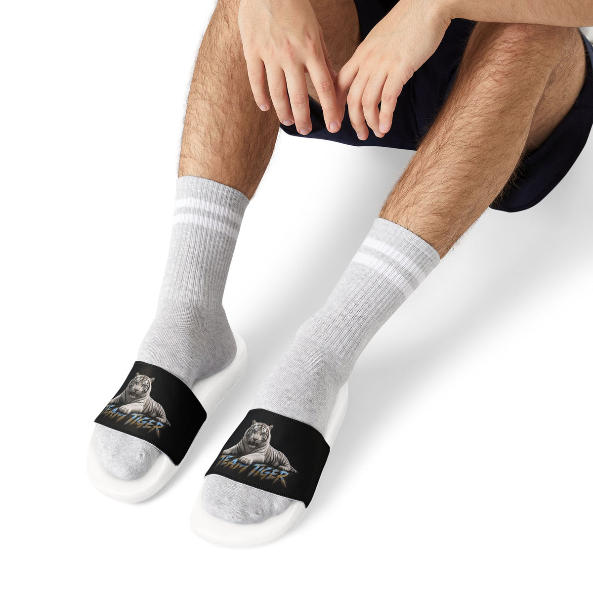 Tiger Graphic Slide Sandals — "Team Tiger" Removable-Strap Men's Slides