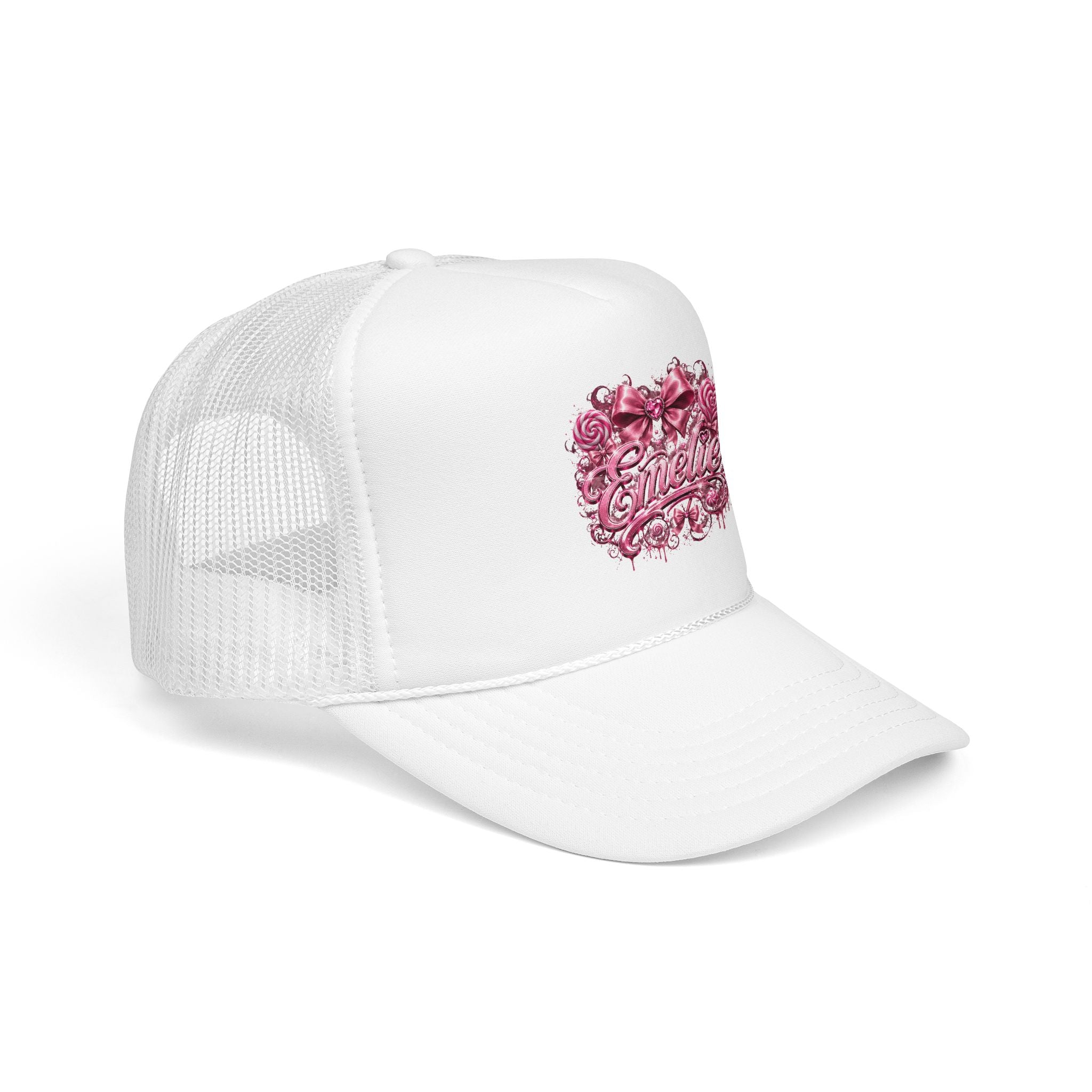 Trucker Hat — Pink Floral 'Enele' Bow Logo