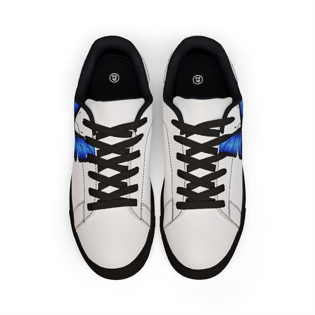 Women's Leather Sneakers — Blue Butterfly Low-Top Fashion Sneakers