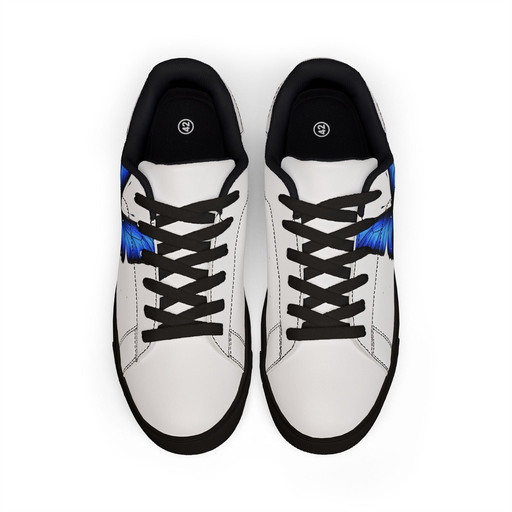 Women's Leather Sneakers — Blue Butterfly Low-Top Fashion Sneakers