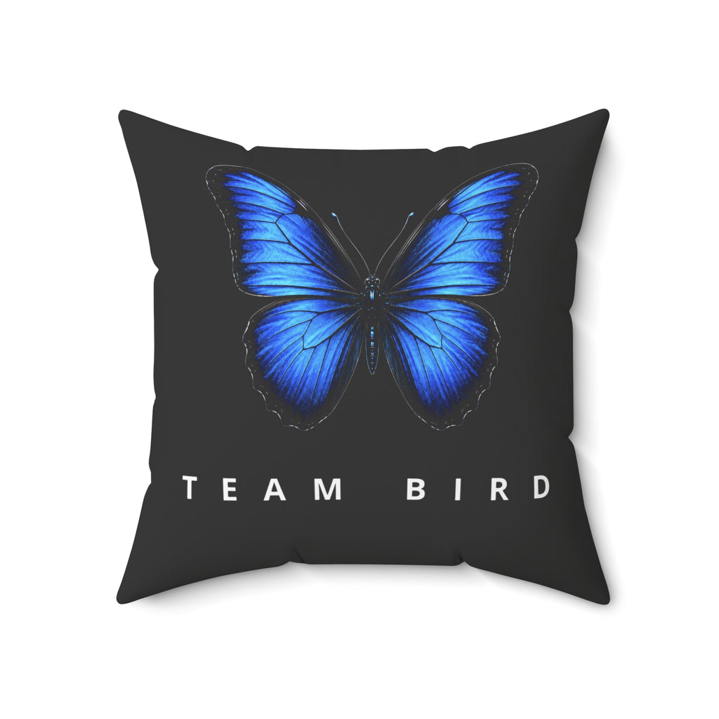 Blue Butterfly 'Team Bird' Throw Pillow — Decorative Polyester Accent Cushion